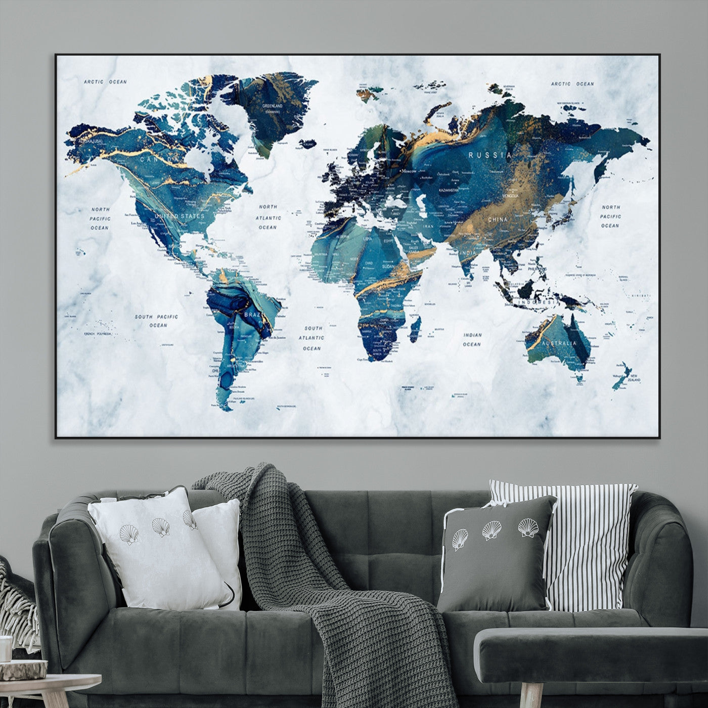 SEG-FC-51X34_Oversize - Push Pin World Map Canvas Print – Framed Wall Art for Couples to Track Their Travels – Anniversary