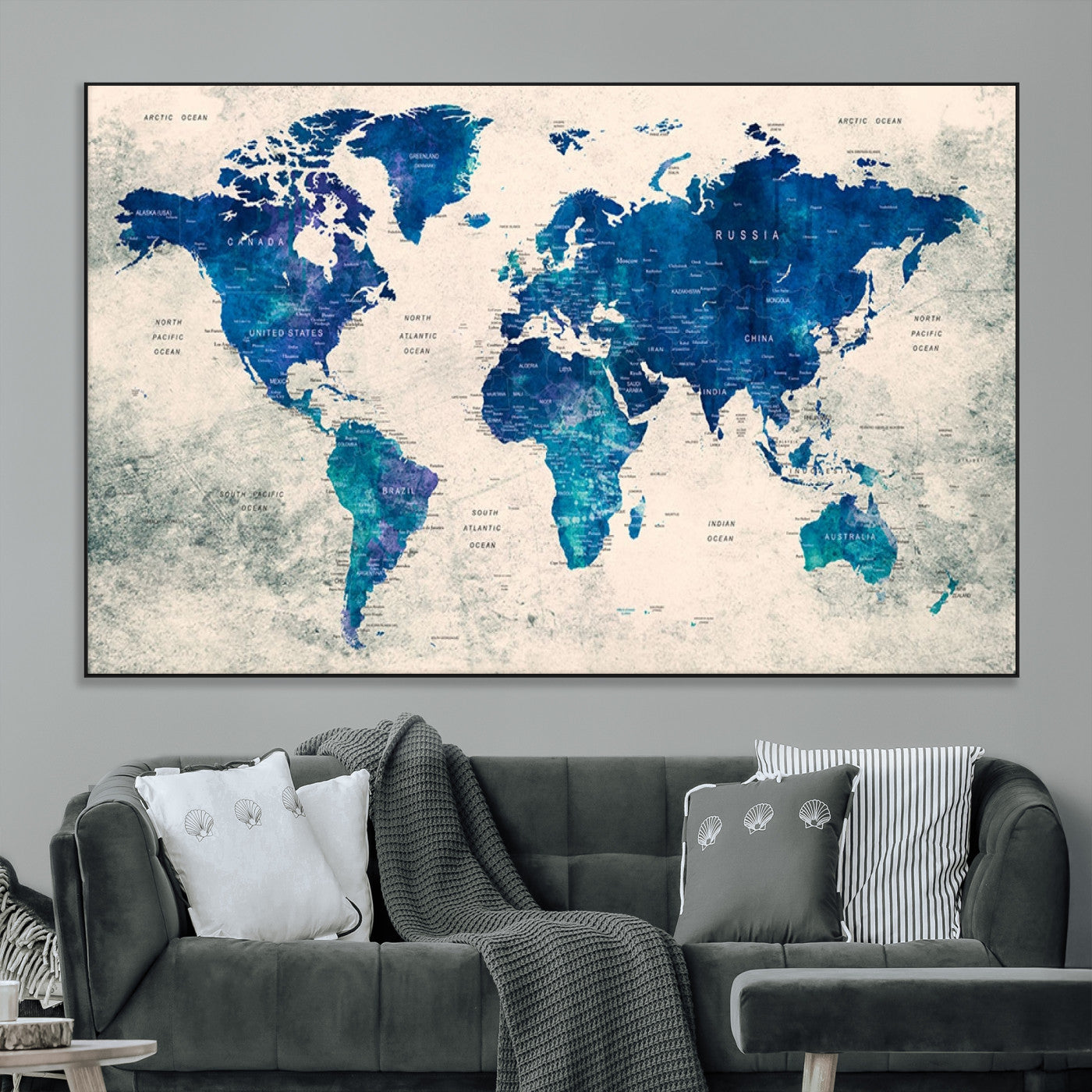 SEG-FC-51X34_Oversize - Push Pin World Map Canvas Print – Framed Wall Art for Couples to Track Their Travels – Anniversary