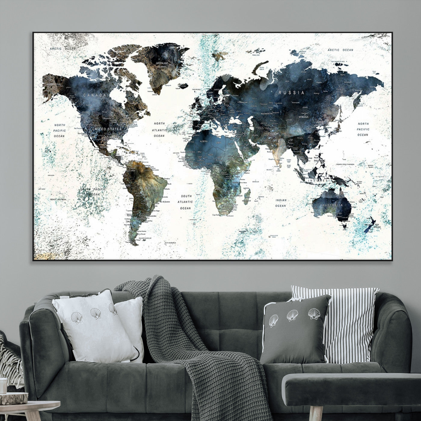SEG-FC-51X34_Oversize - Push Pin World Map Canvas Print – Framed Wall Art for Couples to Track Their Travels – Anniversary