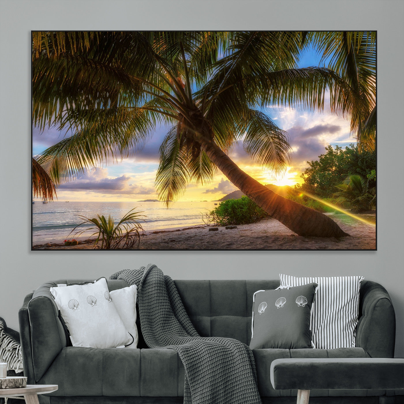 SEG-FC-51X34_Oversize - Tropical Island Sunset on the Beach Palms Wall Art Canvas Print
