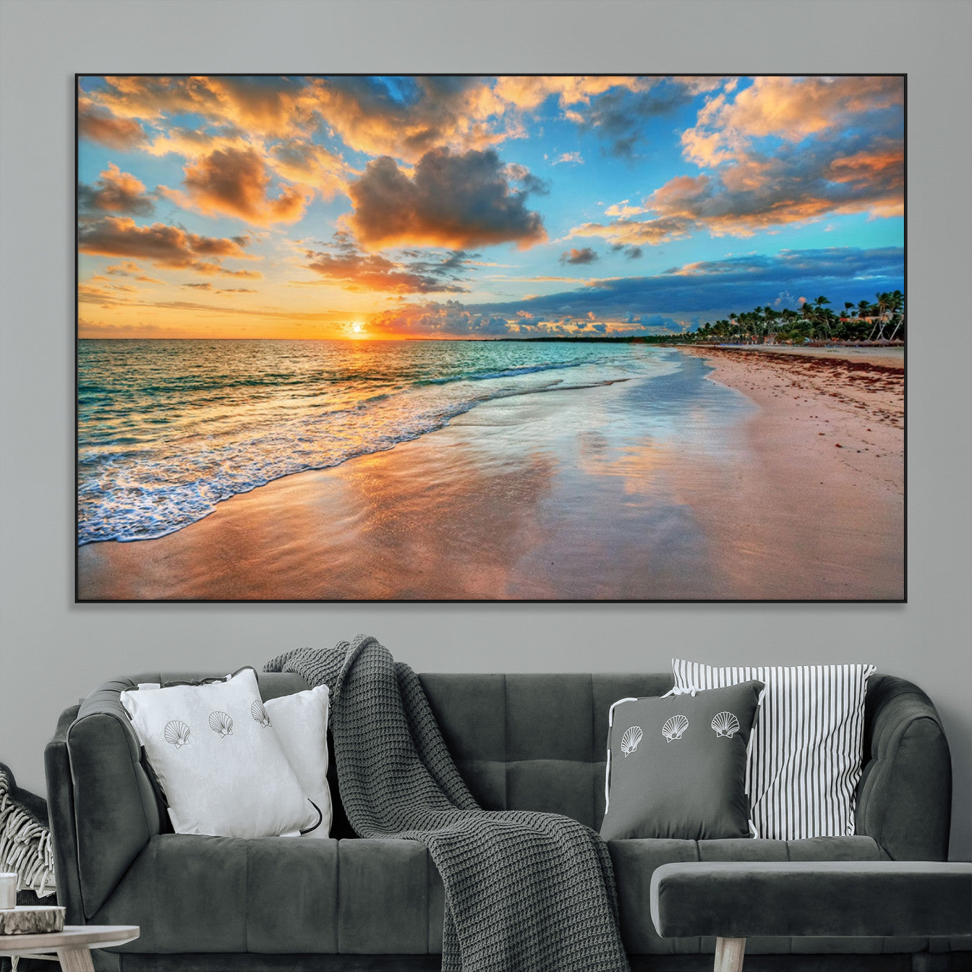 SEG-FC-51X34_Oversize - Sunset Beach Canvas Wall Art – Tropical Triptych Seascape Print – Coastal Ocean Decor for Living