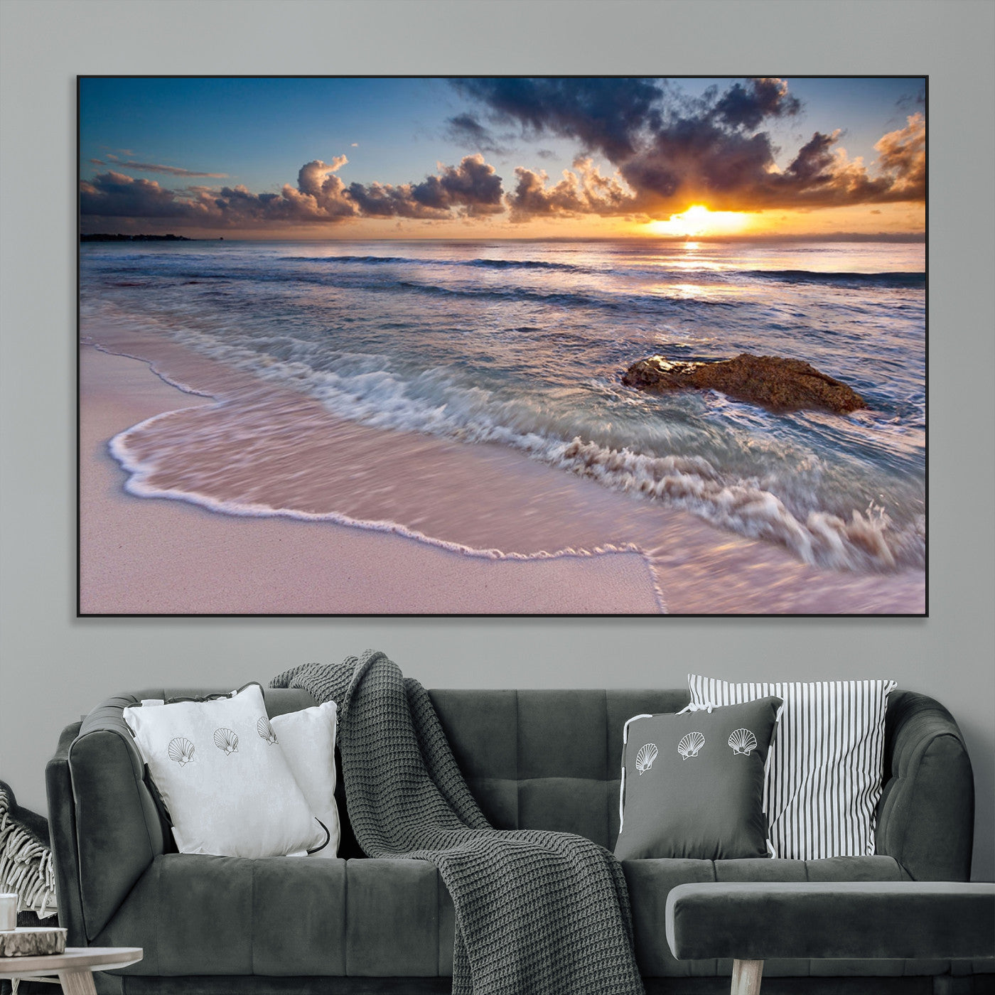 -Sea Ocean Sunset Beach Wall Art Canvas Print