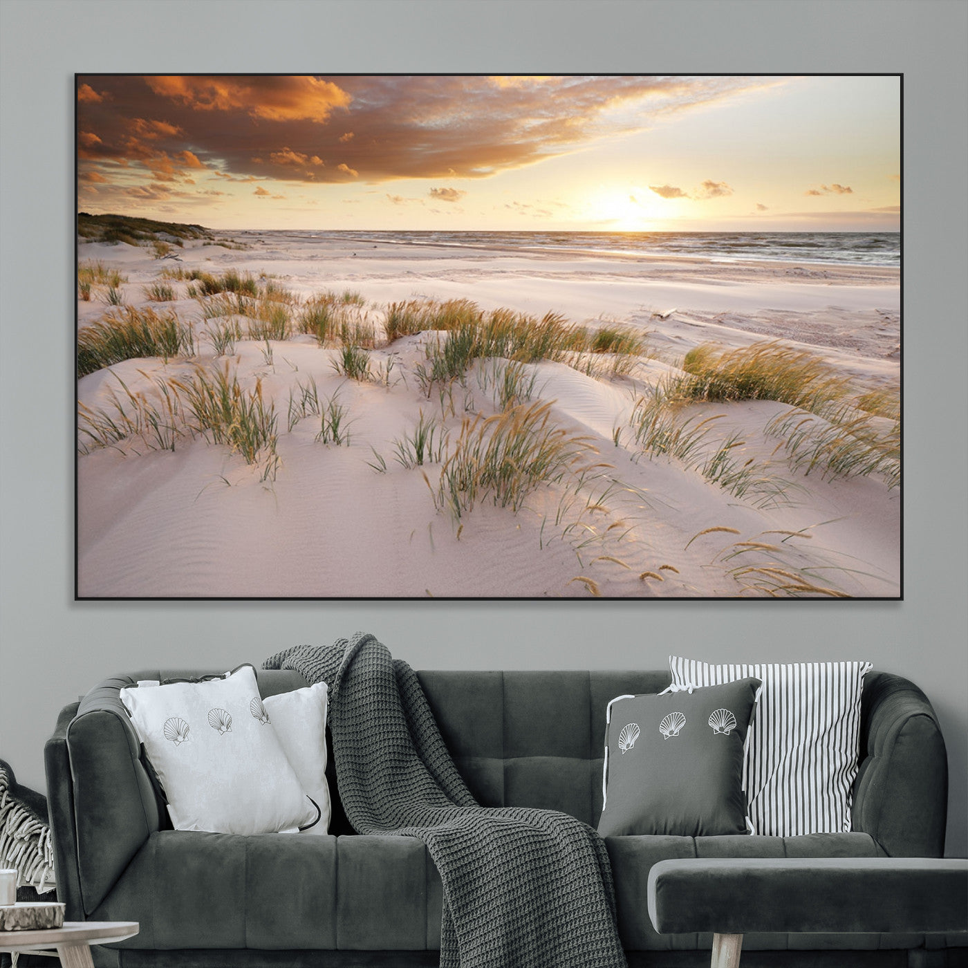 SEG-FC-51X34_Oversize - Flight Over Coastal Beach Landscape, Flight Over Coastal Beach Print Canvas Wall Art