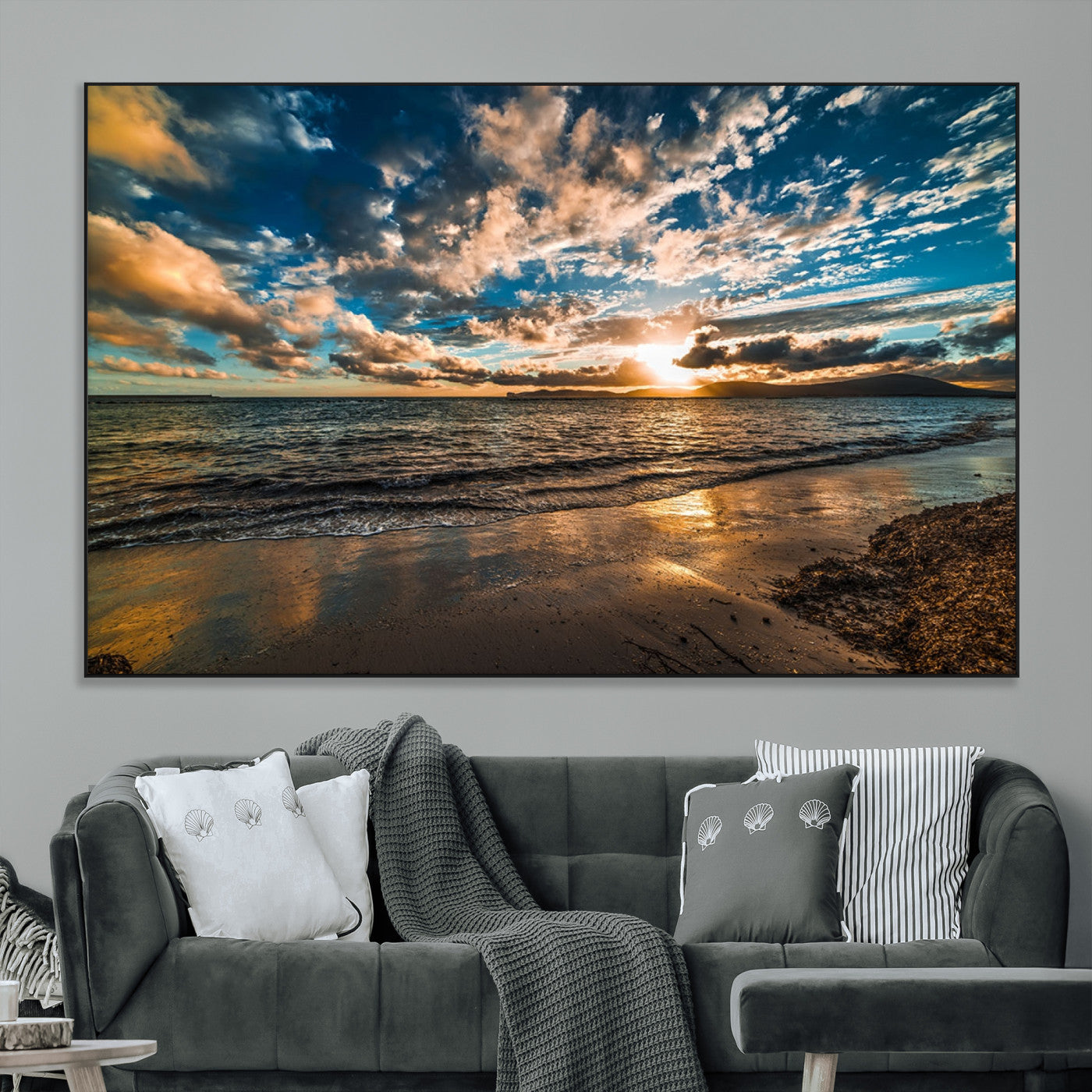 SEG-FC-51X34_Oversize - Beach Wall Art - Stunning Ocean Sunset Canvas Print with Coastal Design for Elegant and Relaxing