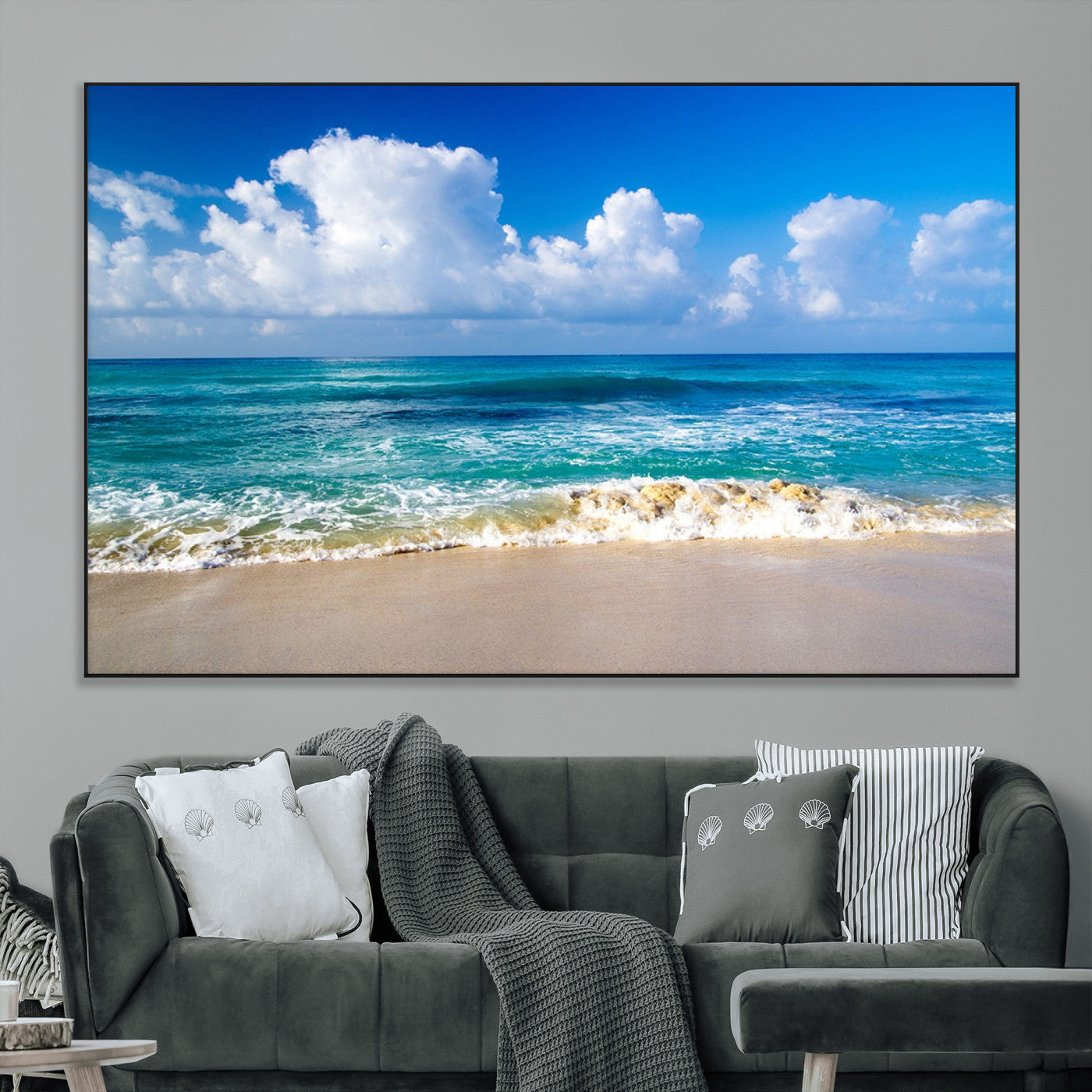 SEG-FC-51X34_Oversize - Tropical Beach 3-Panel Canvas Wall Art – Serene Ocean Waves and Blue Sky Wall Art Print
