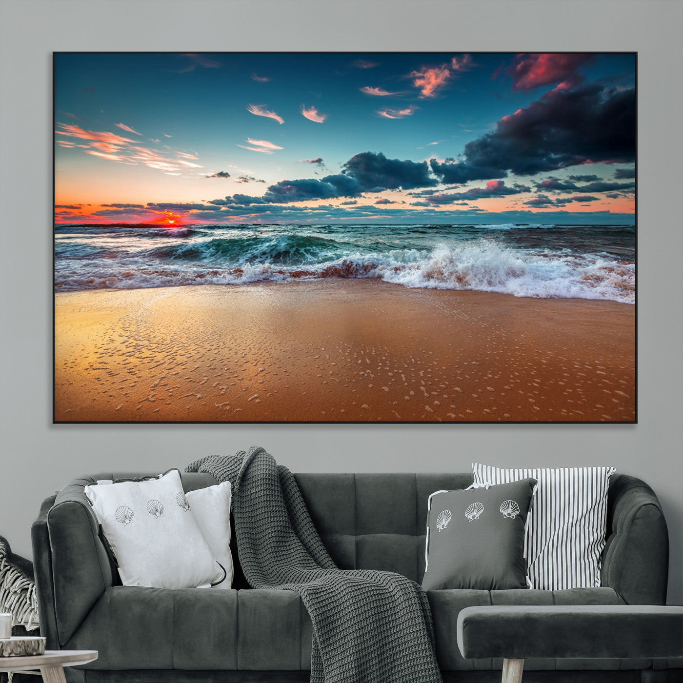 SEG-FC-51X34_Oversize - Sunset on Beach Wall Art Ocean Beach Canvas Print