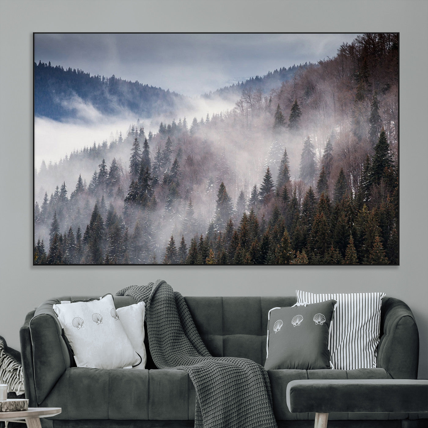 SEG-FC-51X34_Oversize - Beautiful Rising Fog in Winter Mountain Landscape - Framed Rising Fog in Winter Mountain Canvas