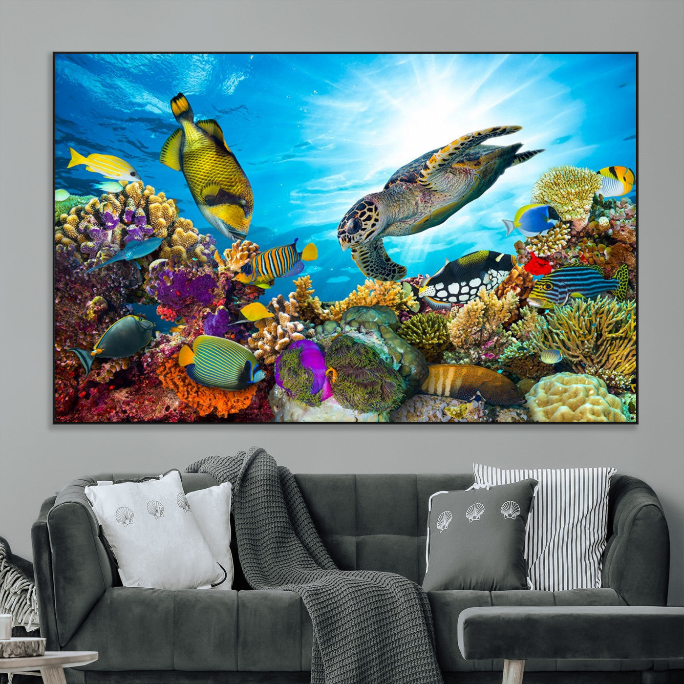 SEG-FC-51X34_Oversize - Sea Turtle Coral Reef Wall Art Print – Colorful Underwater Canvas Print – Tropical Ocean Marine Life Artwork – Perfect for Coastal Home Decor