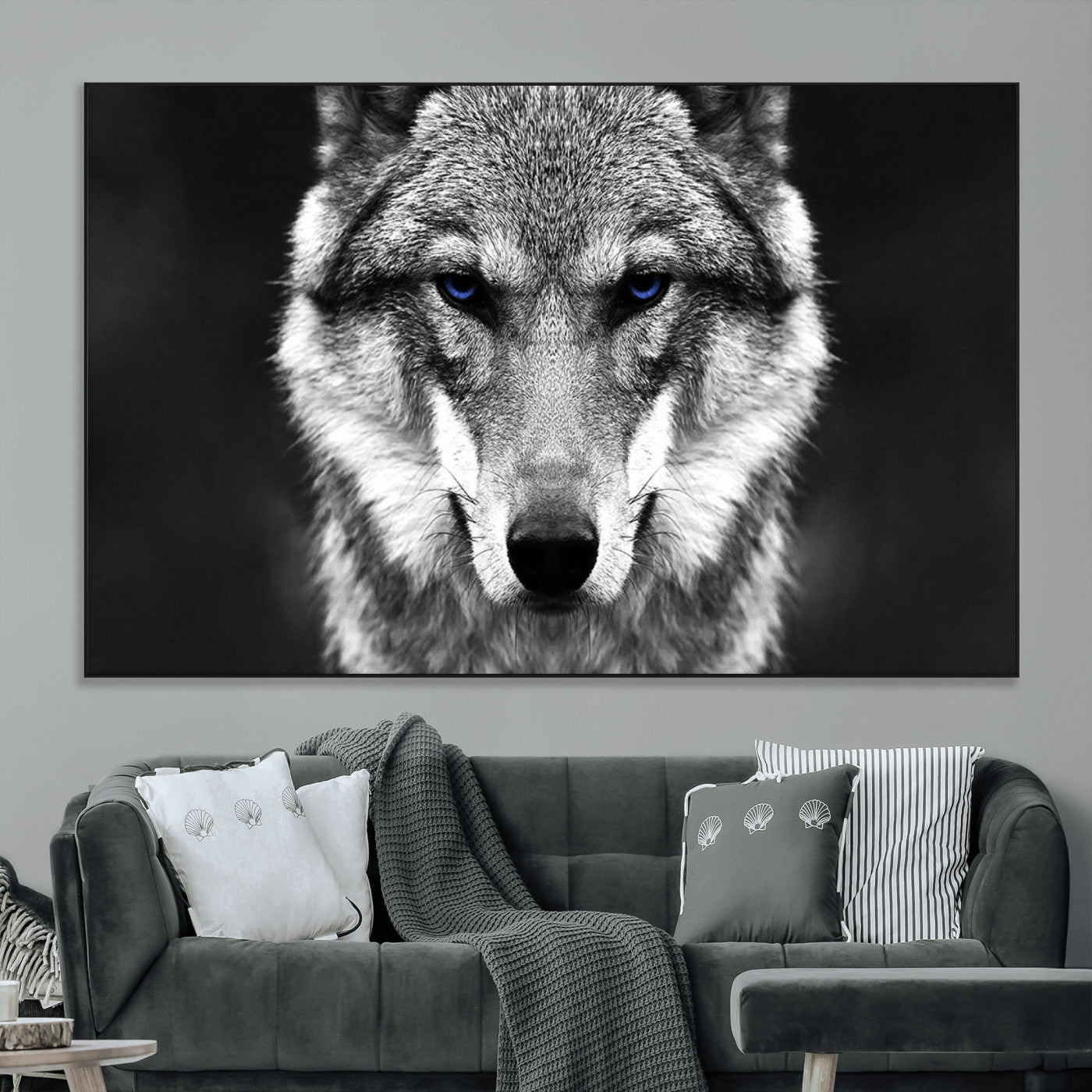 SEG-FC-51X34_Oversize - Black and White Wild Wolf Wall Art Canvas Print