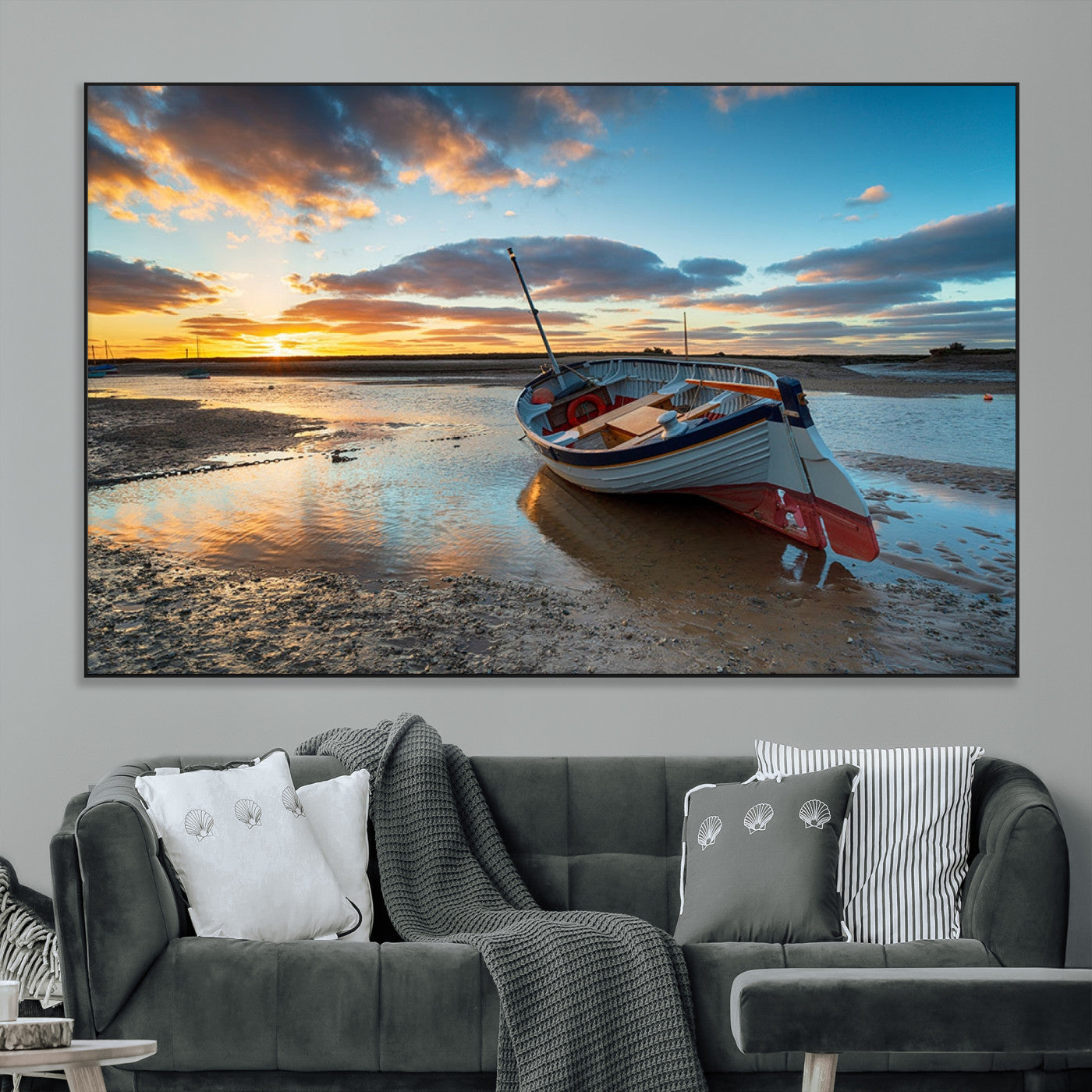 SEG-FC-51X34_Oversize - Small Boat At The Beach Sunset Wall Art, Boat Sunset Wall Art Canvas Print