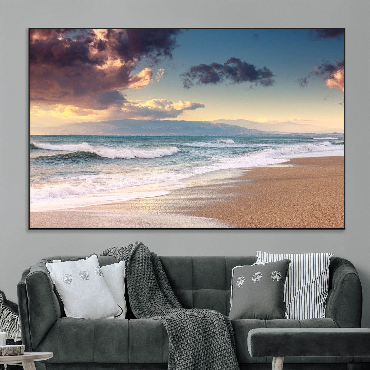 SEG-FC-51X34_Oversize - Cloudy Weather Beach Sunset Canvas Print | Sunrise Wall Art Canvas Print