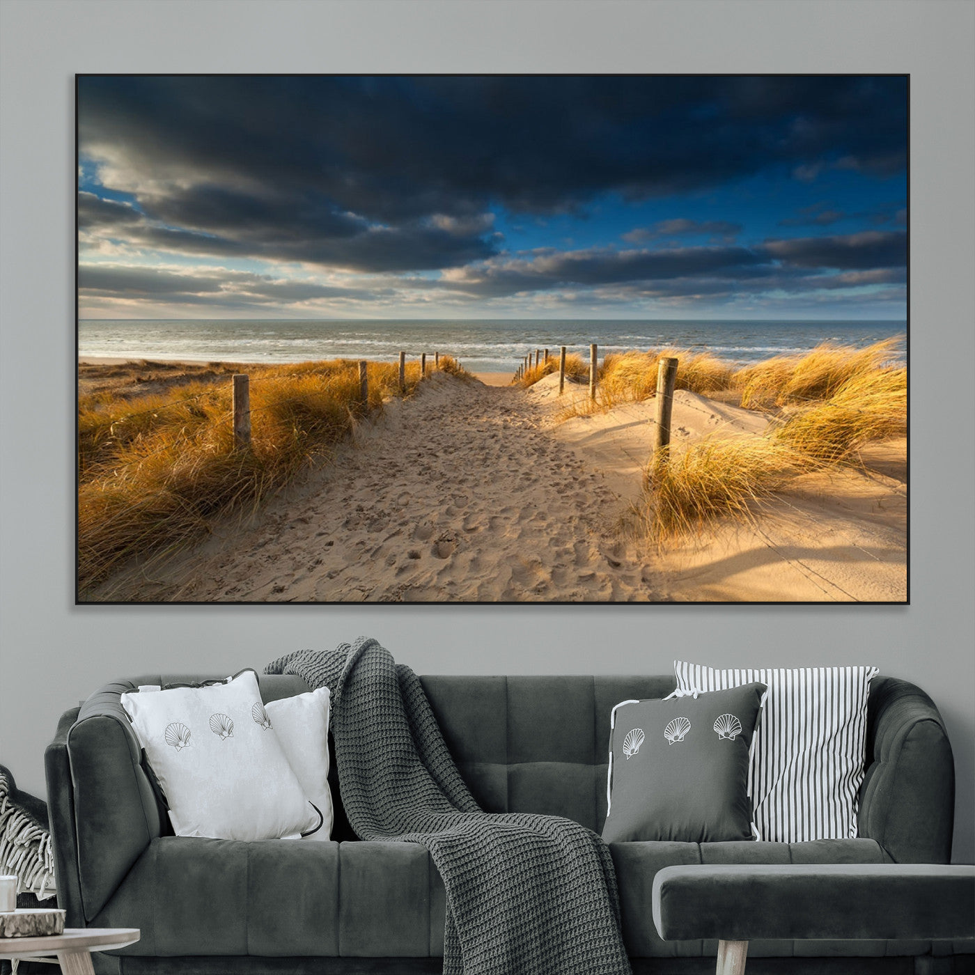 SEG-FC-51X34_Oversize - Ocean Beach Dark Clouds Wall Art Canvas Print