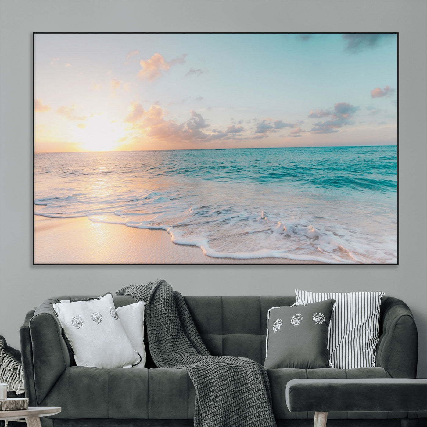 SEG-FC-51X34_Oversize - Tranquil Ocean Beach Sunset Canvas Wall Art | 3-Panel Coastal Decor