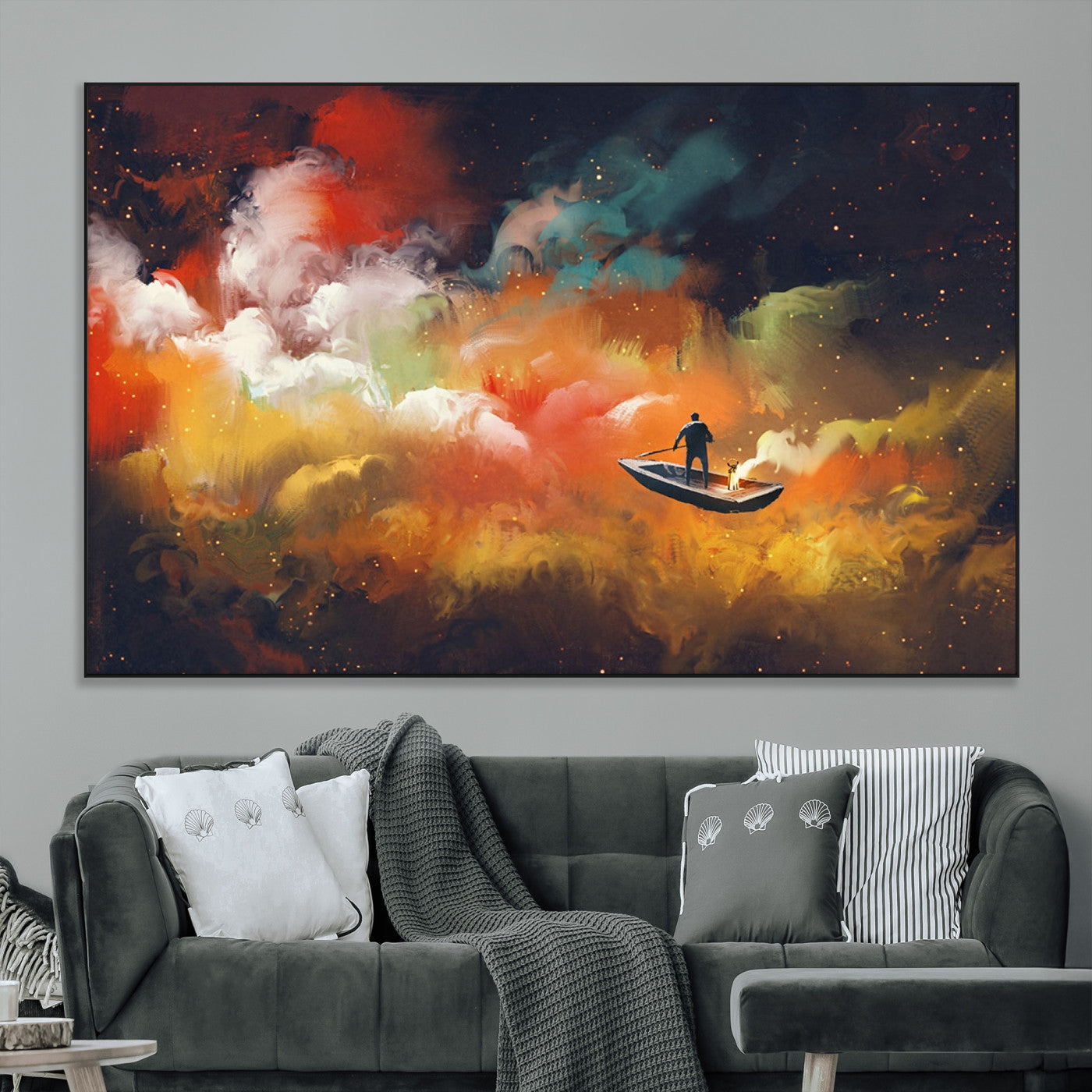 SEG-FC-51X34_Oversize - Surreal Space Adventure Canvas Wall Art – Dreamlike Abstract Galaxy Print – Framed and Ready to Hang for Living Room or Bedroom Decor