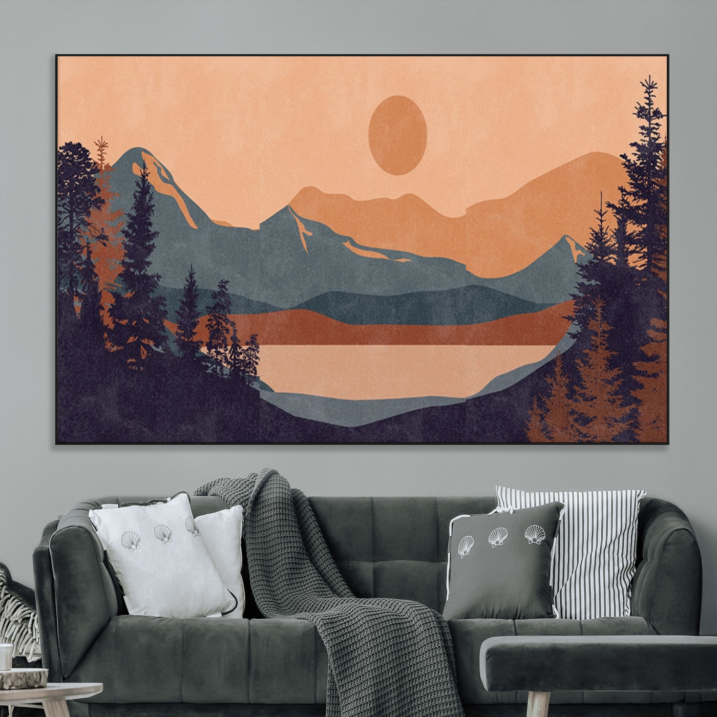 SEG-FC-51X34_Oversize - Modern Boho Sunset Canvas Print, Mountain Landscape Triptych – Giclée Canvas Art Print for Living