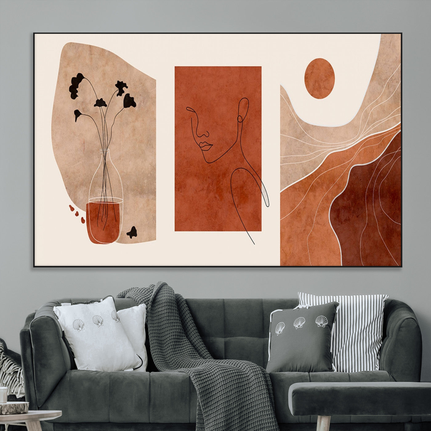 SEG-FC-51X34_Oversize - Boho Sunset Mountain Canvas Print, Modern Boho Sunset Mountain Landscape Triptych – Giclée Canvas