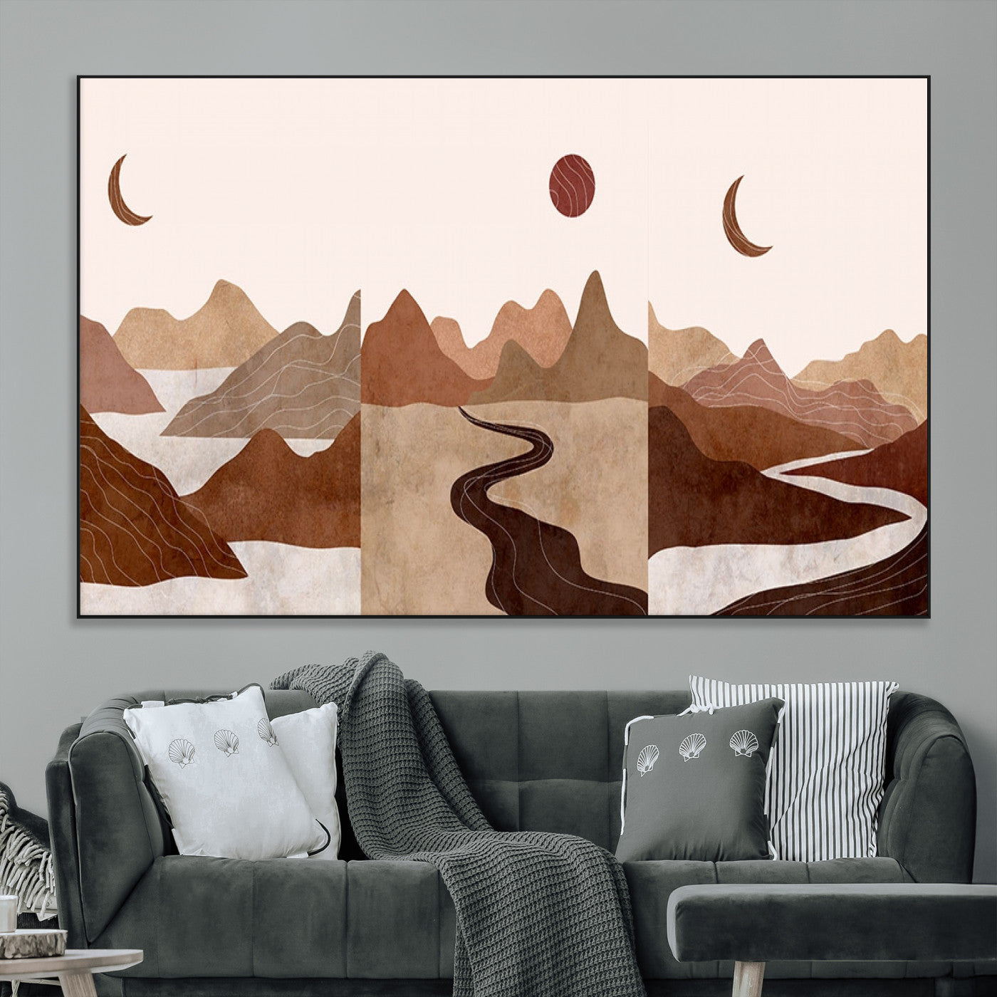 SEG-FC-51X34_Oversize - Boho Wall Art Canvas Print Set Mid-Century Prints Bohemian Wall Artwork Prints Boho Neutral