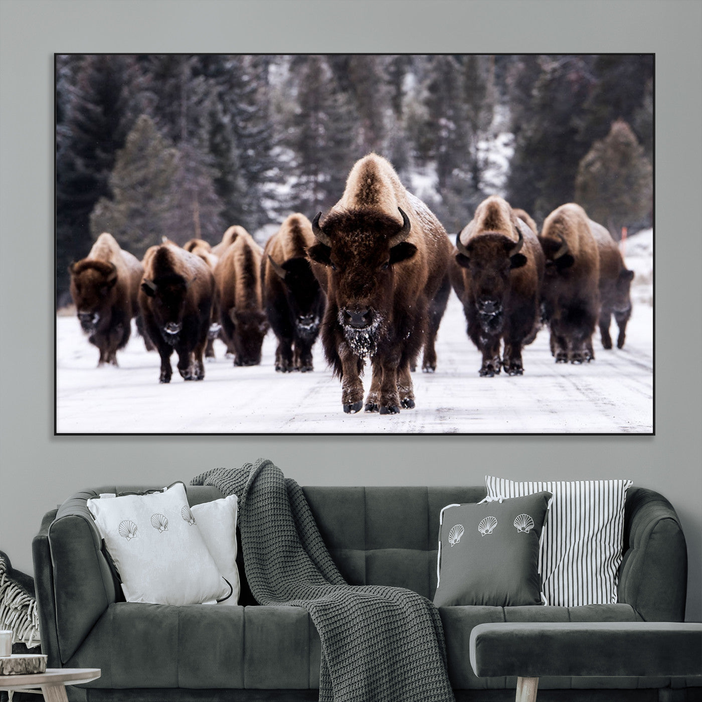 SEG-FC-51X34_Oversize - Bison Wall Art Canvas Print- Bison Herd Canvas Wall Art – Majestic Wildlife Photography – Framed and