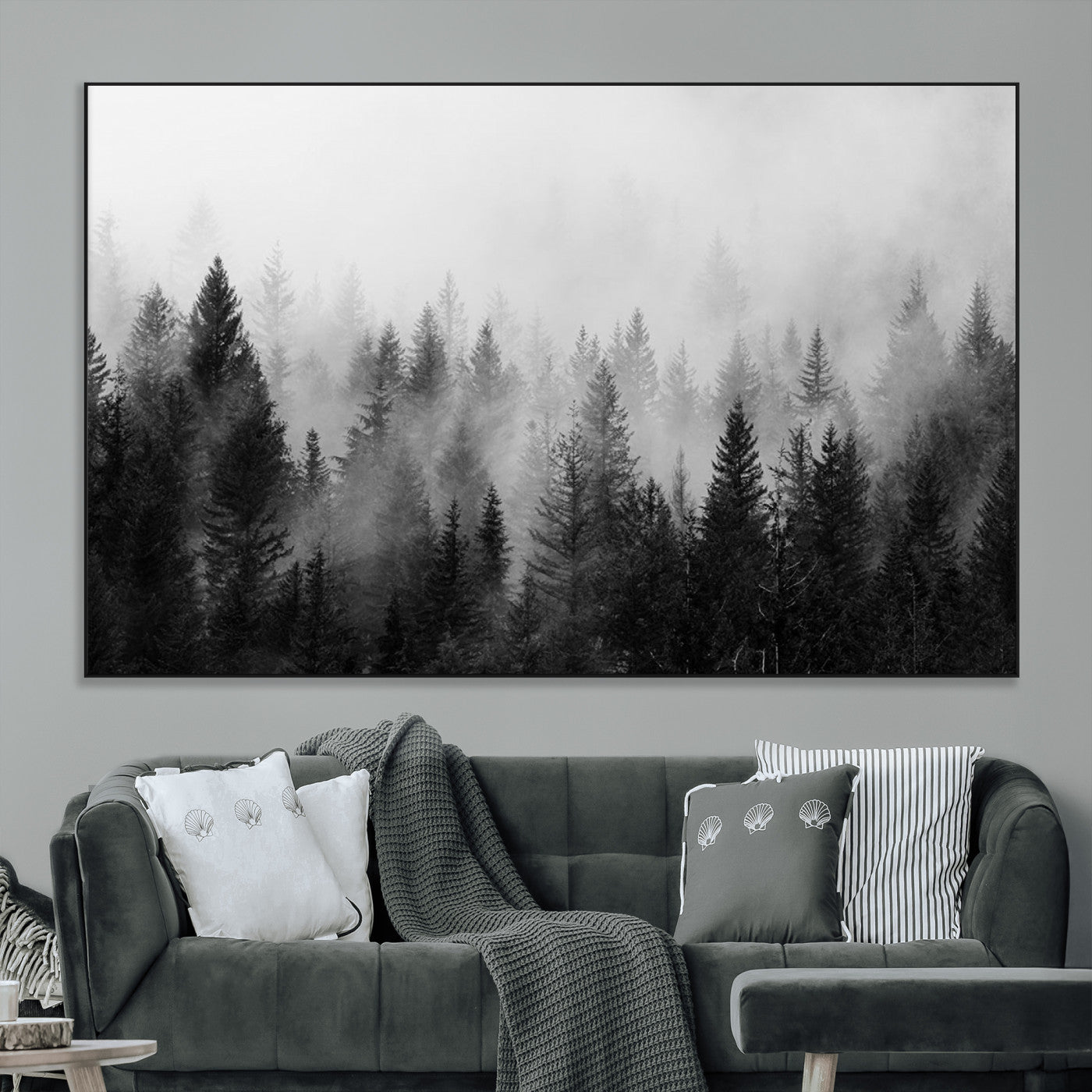 SEG-FC-51X34_Oversize - Fogy Forest Canvas Wall Art Print - Mountain Wall Art with Pine Trees and Misty Forest Canvas Print