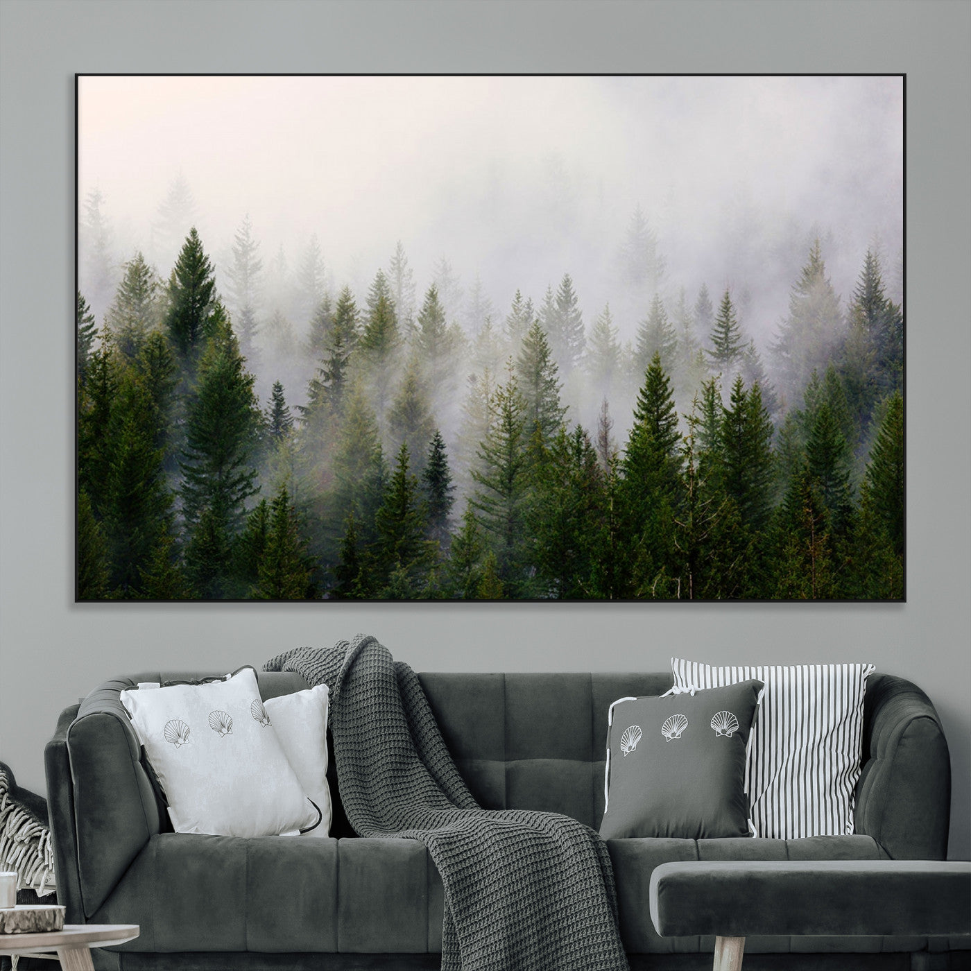 SEG-FC-51X34_Oversize - Forest Wall Art Canvas Print | Foggy Forest Wall Art | Pine Wood Forest Print