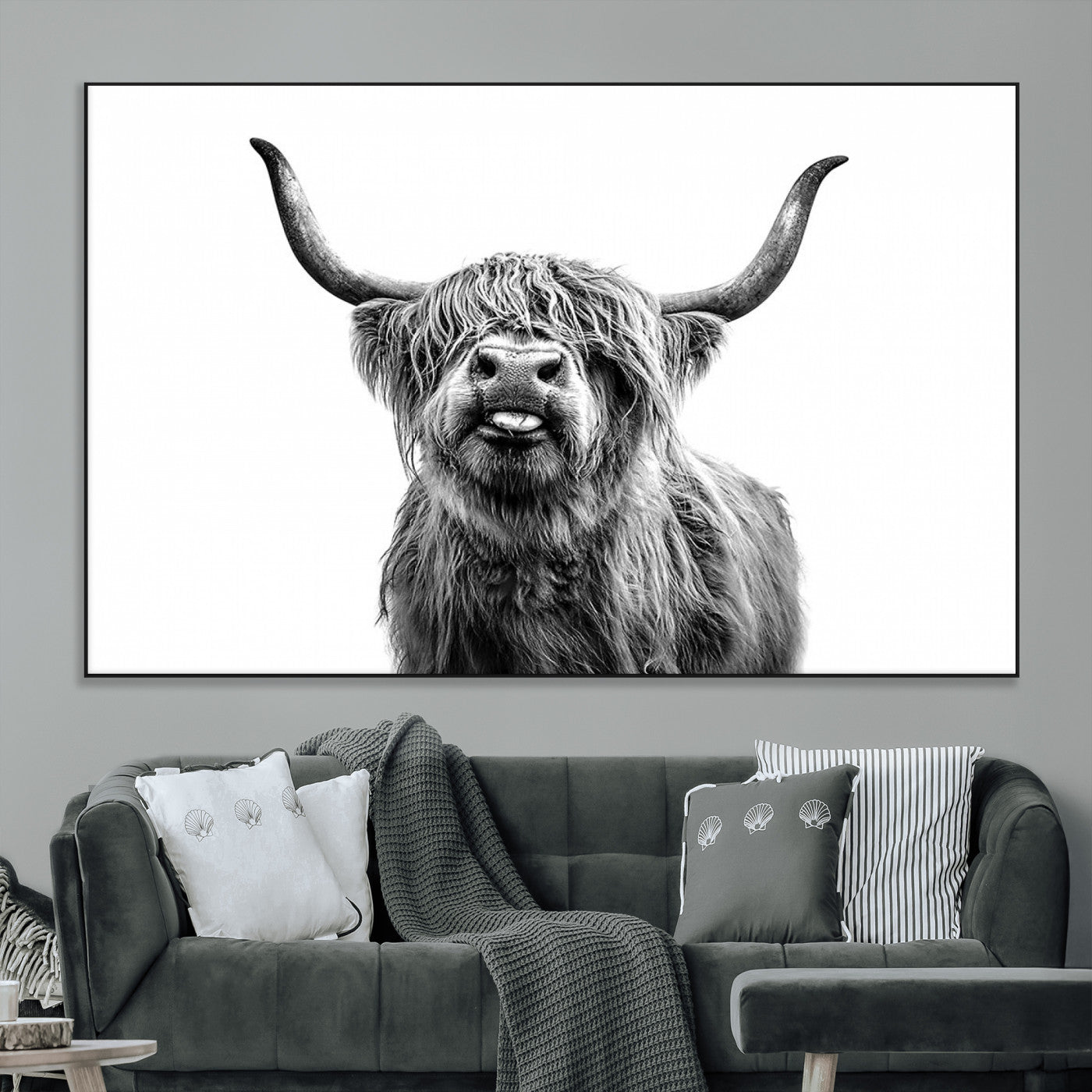 SEG-FC-51X34_Oversize - Fanny Scottish Highland Cow Cattle Art Print Farmhouse Wall Art Canvas Print