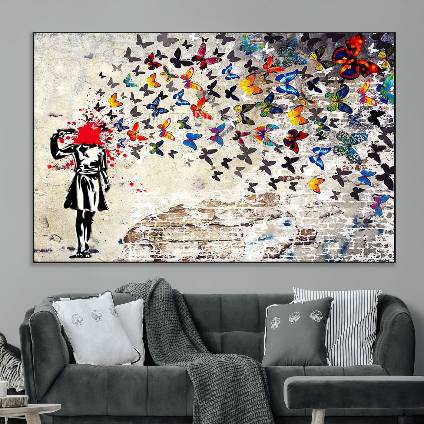 SEG-FC-51X34_Oversize - Banksy Art Butterfly Girl Explosion Canvas Art – Vibrant Urban Graffiti for Modern Interiors - Ready