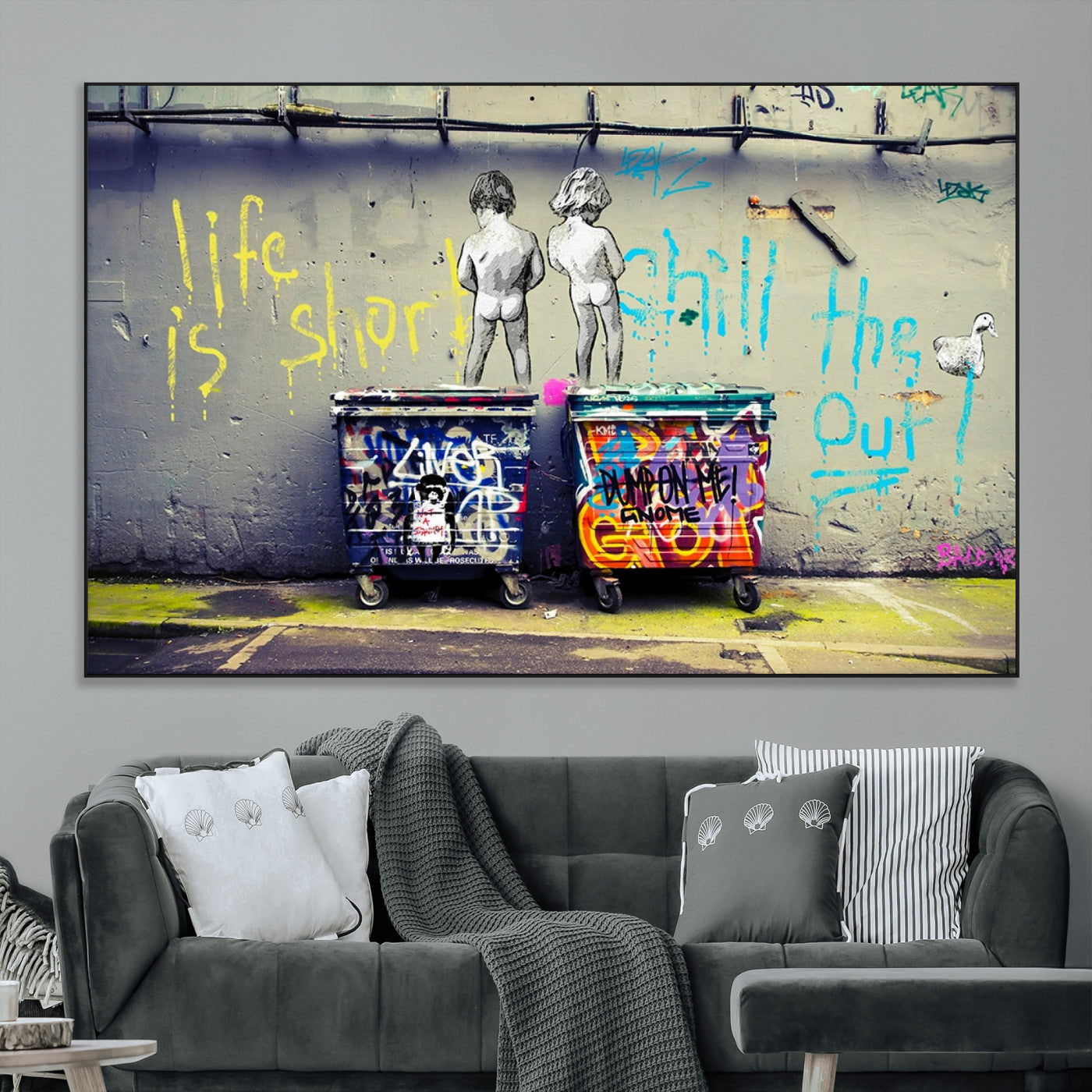 SEG-FC-51X34_Oversize - Banksy Life is Short Wall Art - Iconic Graffiti Art on Framed Ready-to-Hang Canvas - Street Art