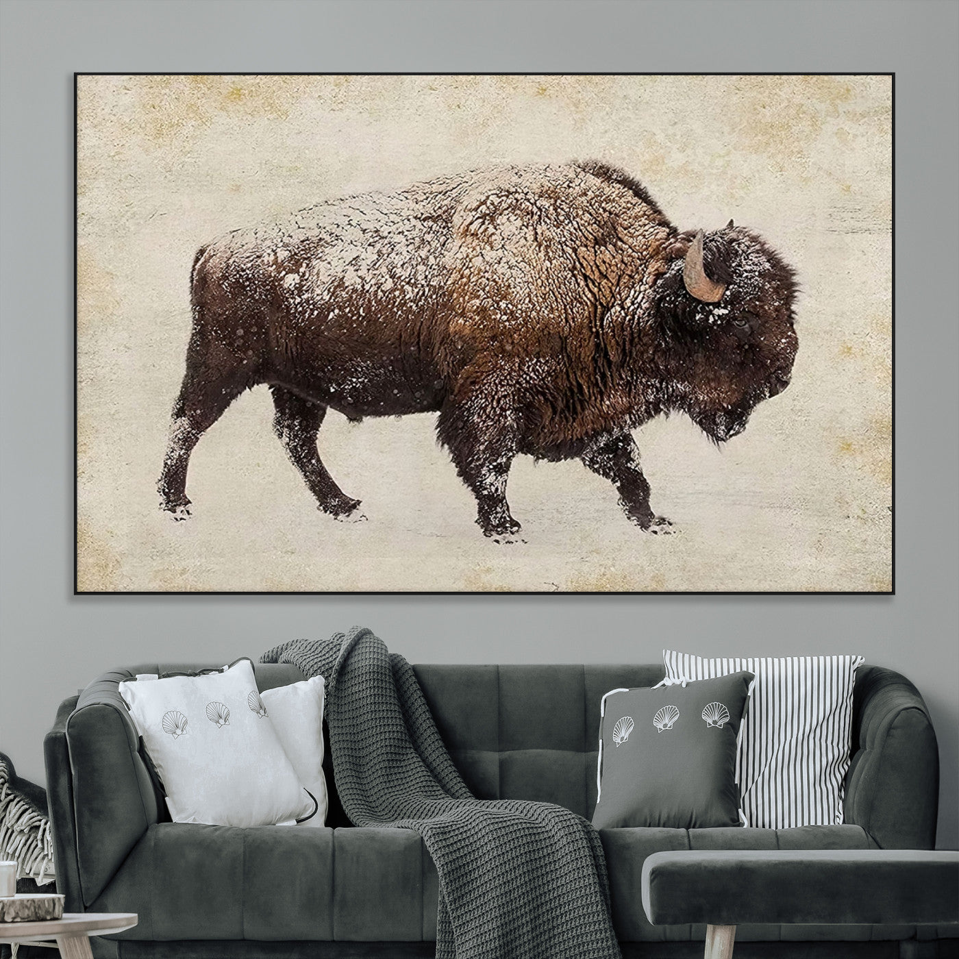 SEG-FC-51X34_Oversize - Buffalo Wall Art, Western Bison Canvas Print, Rustic Buffalo Art for Cowboy Western Decor, Large