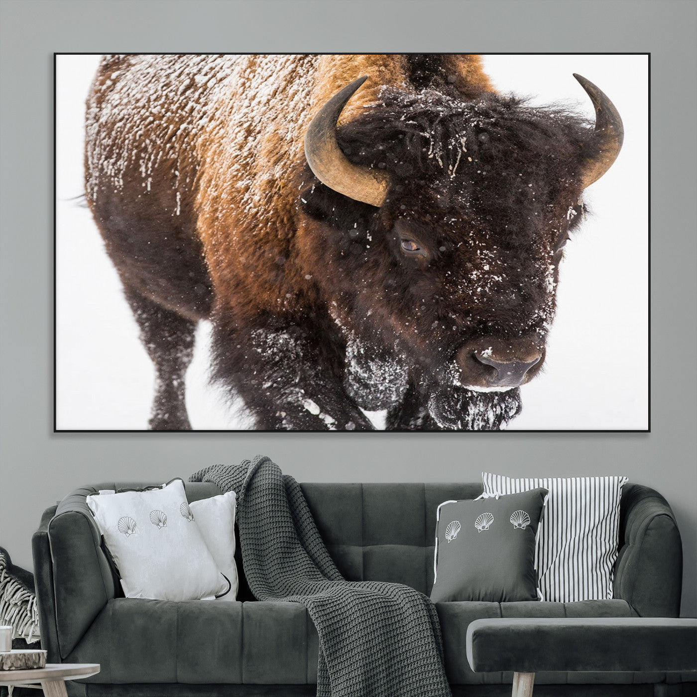 SEG-FC-51X34_Oversize - Bison Wall Art Canvas Print For Farmhouse, Wild Animal Wall Art, Framed Wild Bison Wall Art
