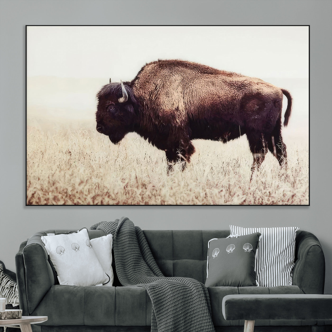 SEG-FC-51X34_Oversize - Bison in Field Wall Art Canvas Print For Farmhouse Barn Decor