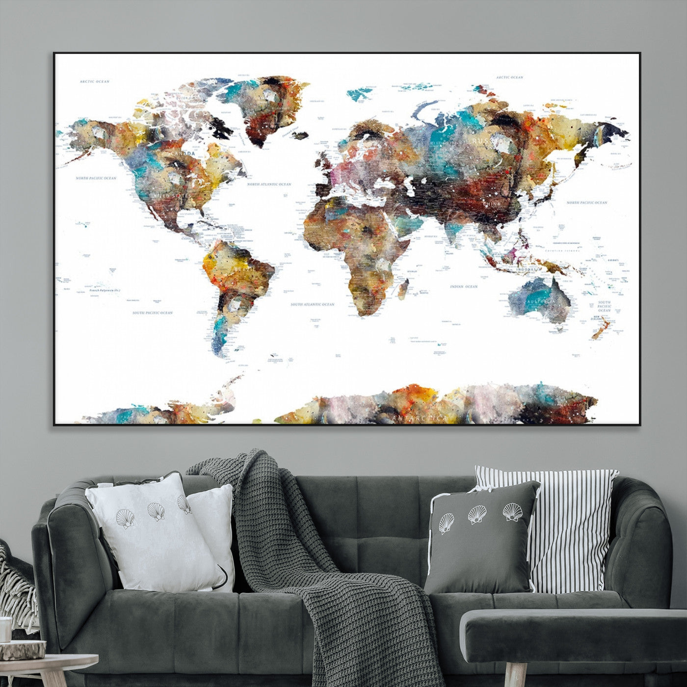 SEG-FC-51X34_Oversize - Push Pin World Map Canvas Print – Framed Wall Art for Couples to Track Their Travels – Anniversary