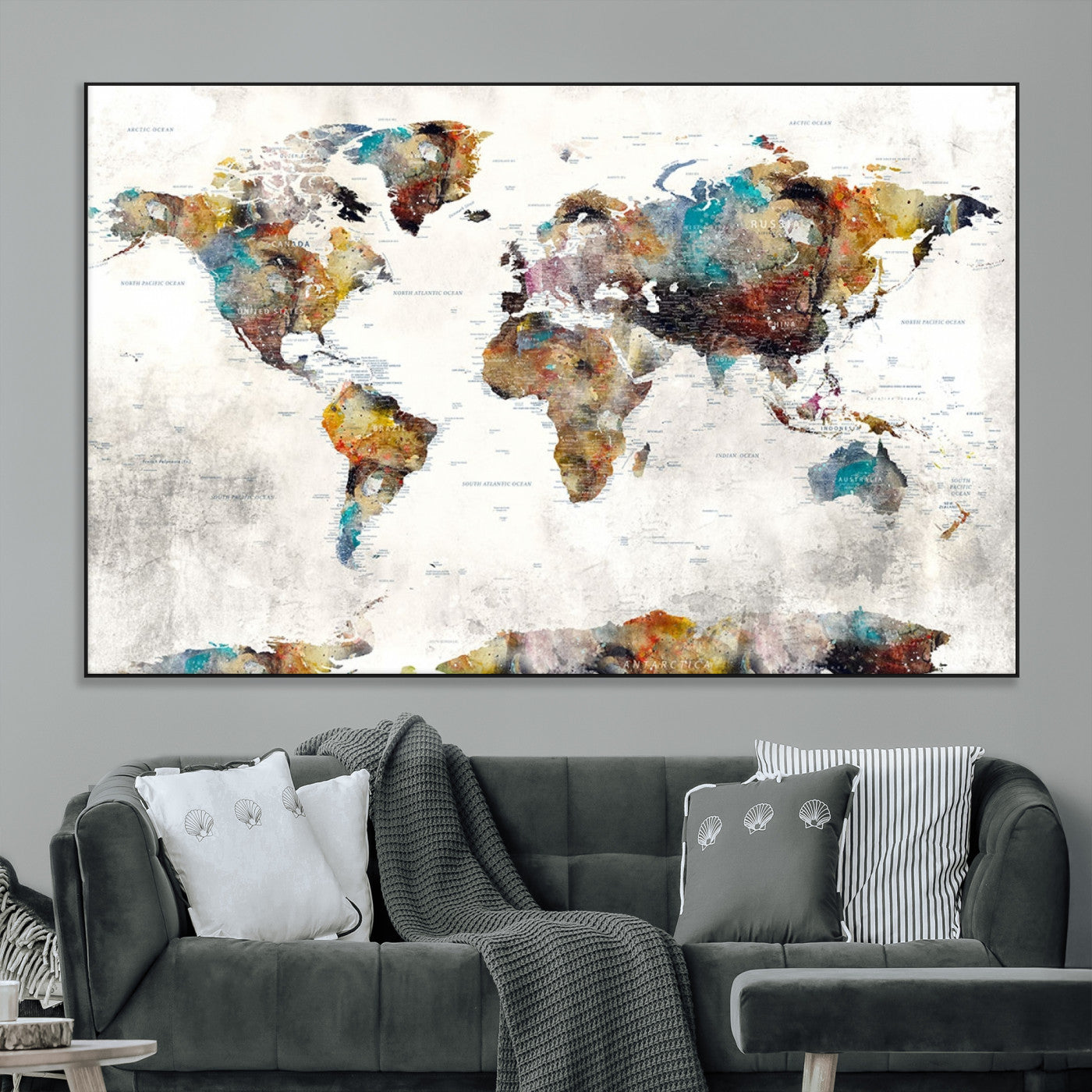 SEG-FC-51X34_Oversize - Push Pin World Map Canvas Print – Framed Wall Art for Couples to Track Their Travels – Anniversary