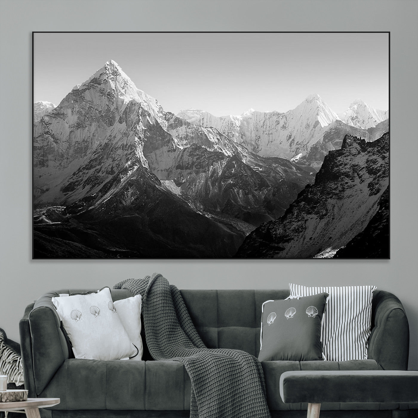 SEG-FC-51X34_Oversize - Everest Himalaya Mountain Peaks Black & White Triptych Canvas Art – Mountain Wall Decor, Everest