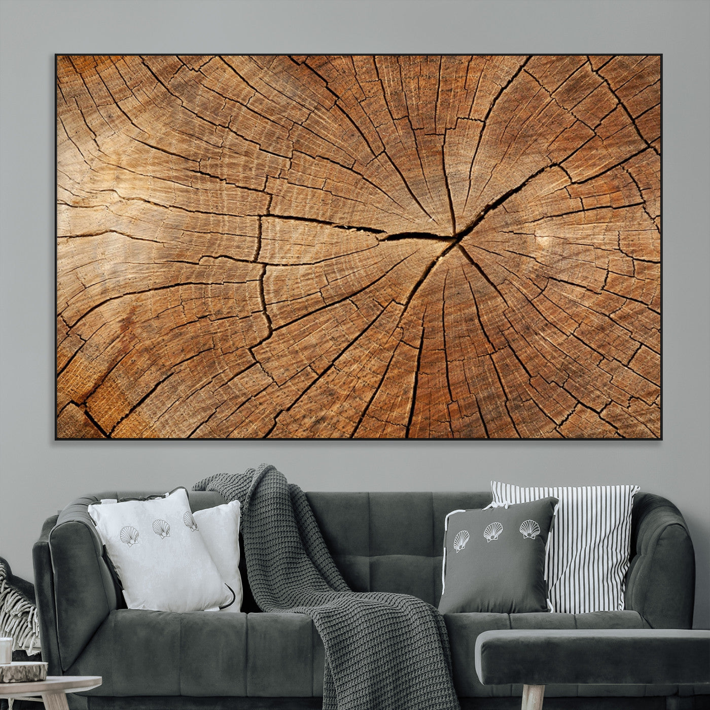 SEG-FC-51X34_Oversize - Tree Ring Canvas Art, Rustic Wood Grain Wall Art, Tree Slice Decor for Modern Homes, Giclee
