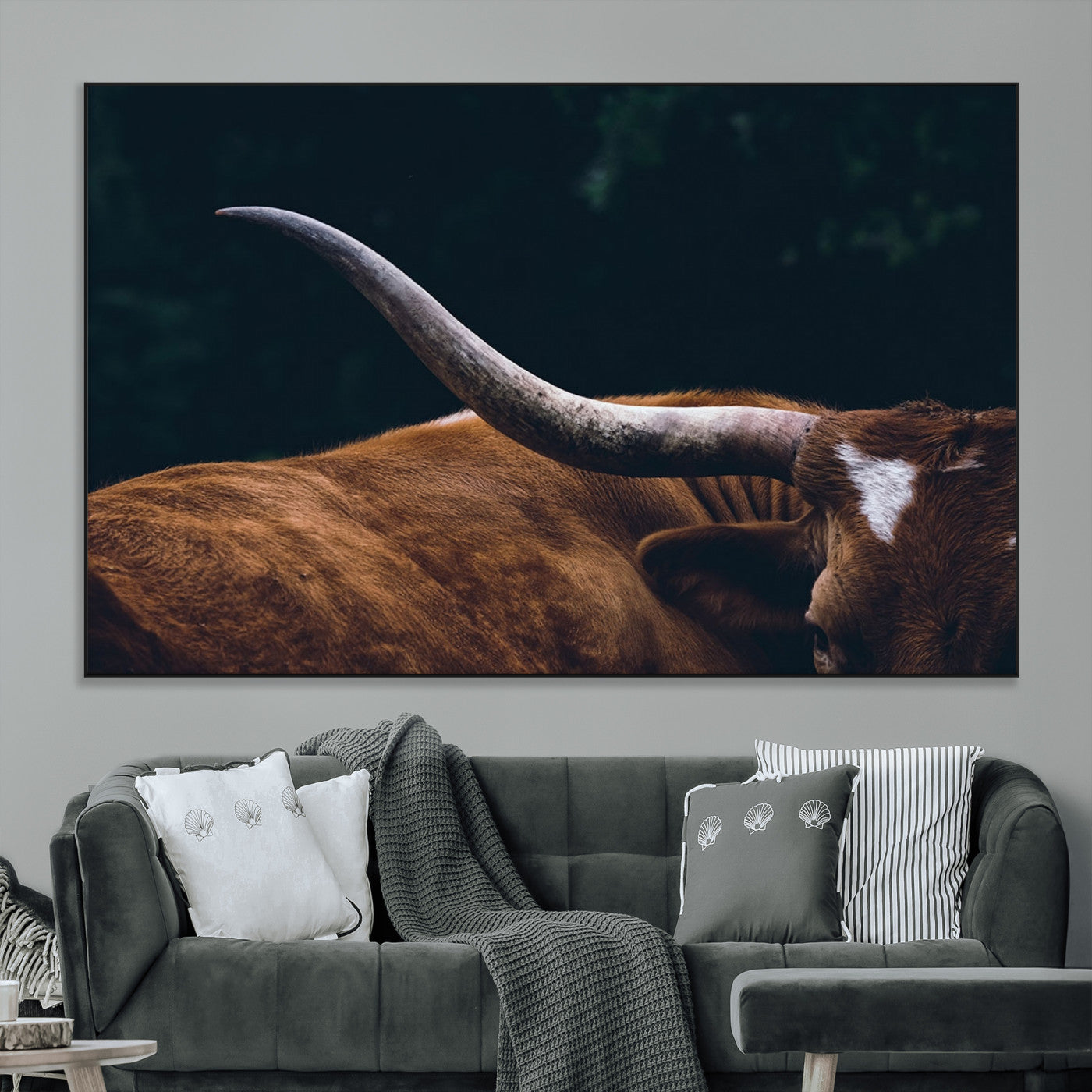 SEG-FC-51X34_Oversize - Texas Longhorn Bull Wall Art Canvas Print - Large Framed Canvas Wall Art, Farmhouse Cabin Wall