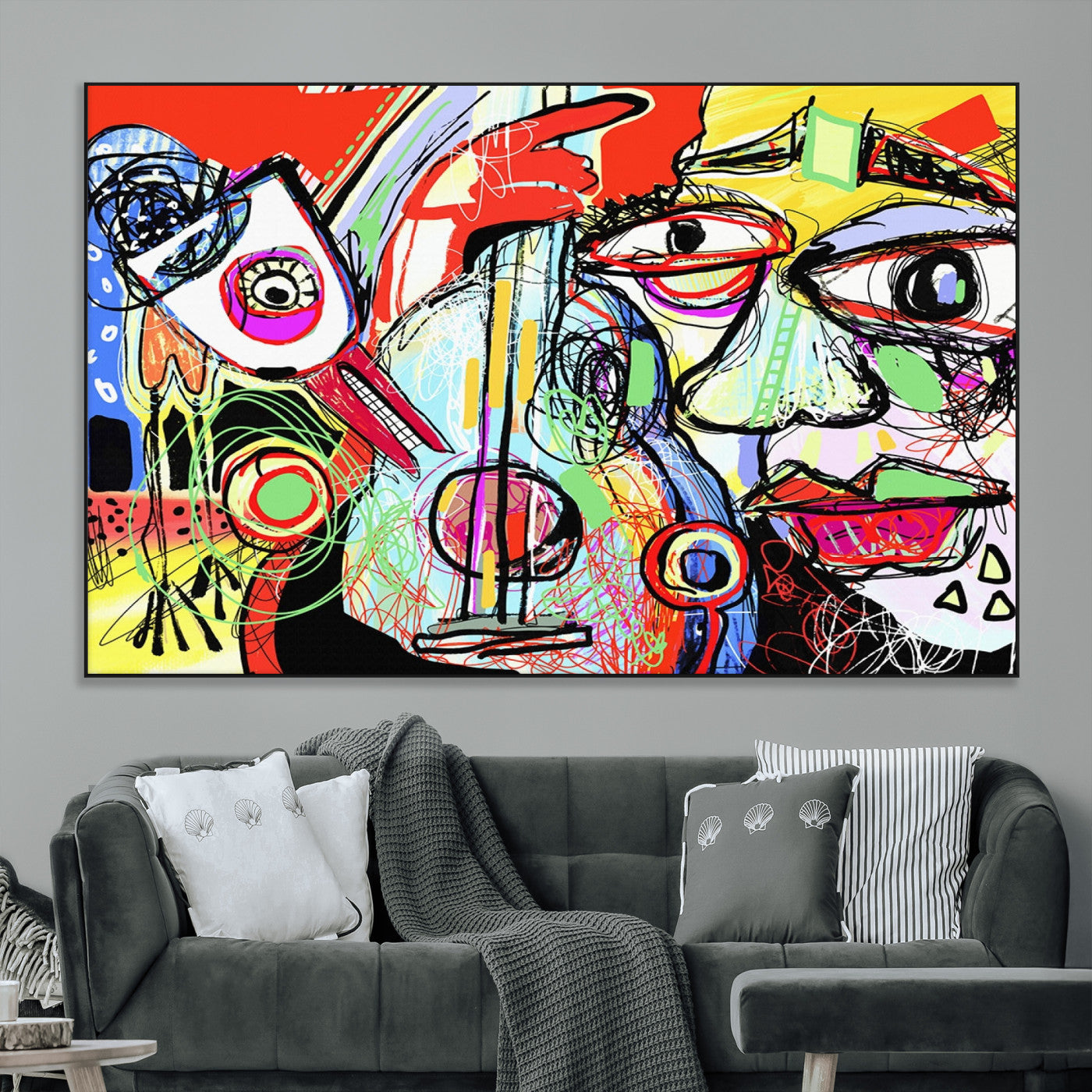 SEG-FC-51X34_Oversize - Picasso Style Art Abstract Canvas Wall Art Print , Colorful Abstract Artwork