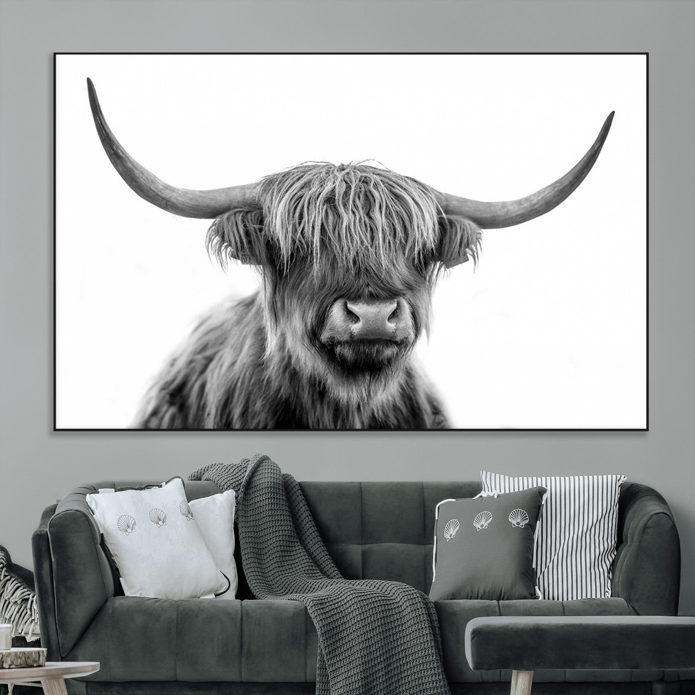 SEG-FC-51X34_Oversize - Scottish Highland Cow Cattle Art Print Wall Art Canvas Print for Farmhouse Decor, Framed Scottish