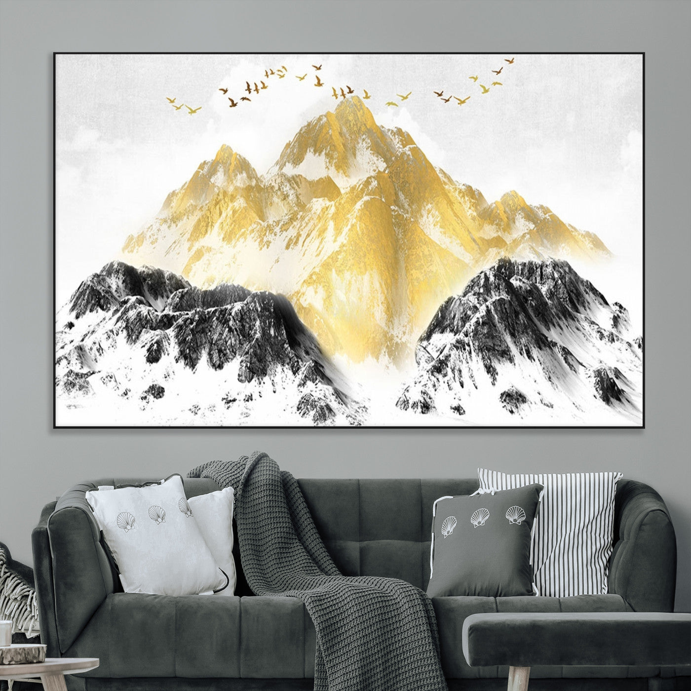 -Golden Mountain Triptych Wall Art Canvas Print, Modern Giclee Canvas Print, Nature Landscape Decor
