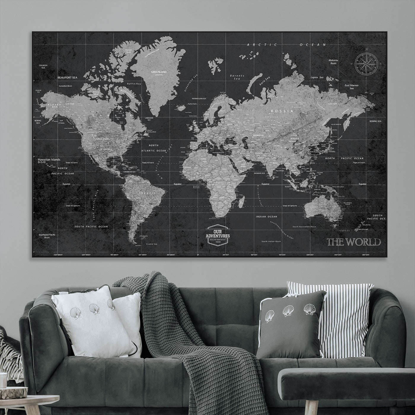 SEG-FC-51X34_Oversize - Push Pin World Map Canvas Print – Framed Wall Art for Couples to Track Their Travels – Anniversary