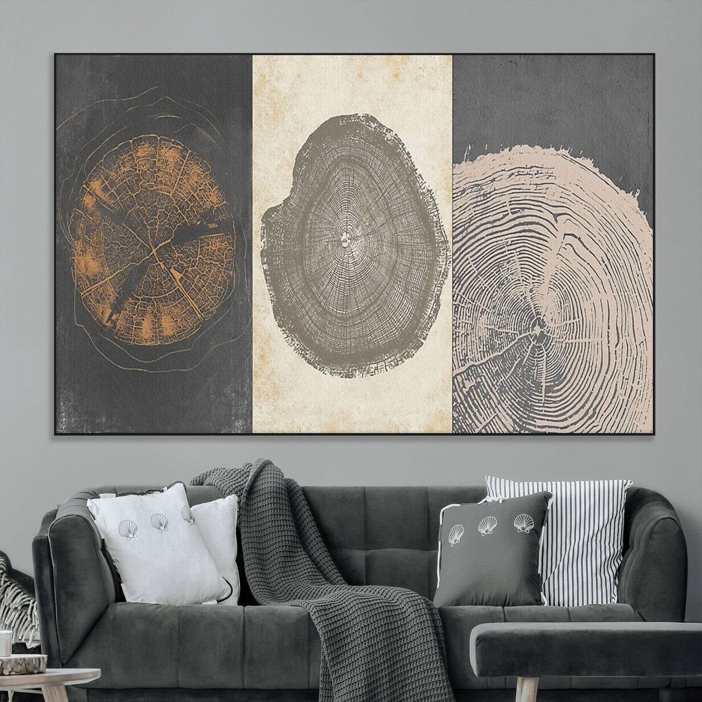 SEG-FC-51X34_Oversize - Boho Tree Ring Wall Art, Modern Minimalist Wood Grain Canvas, Tree Slice for Rustic Decor, Farmhouse