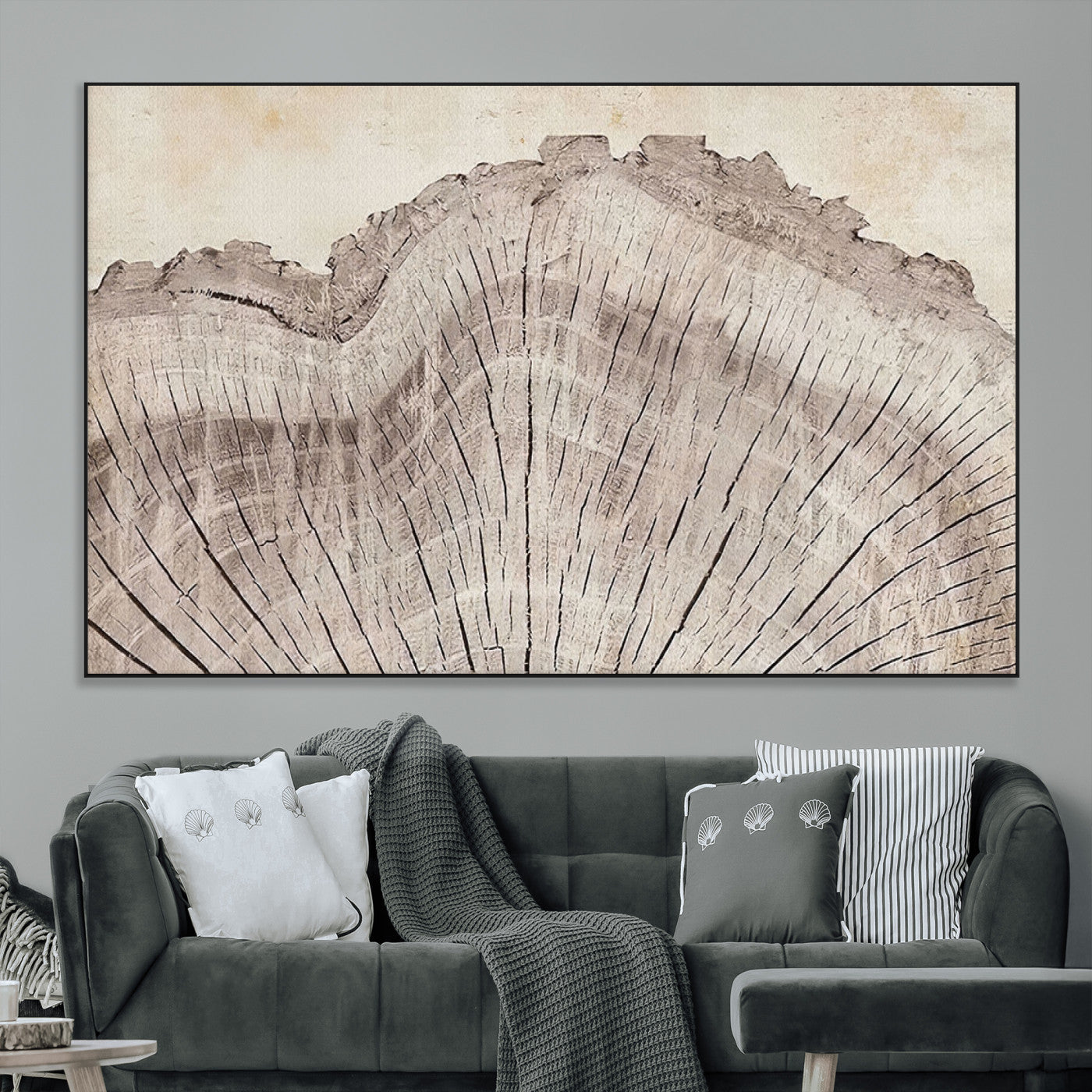 SEG-FC-51X34_Oversize - Tree Ring Wall Art Triptych, Rustic Wood Ring Canvas Print, Minimalist Wall Decor for Modern Homes