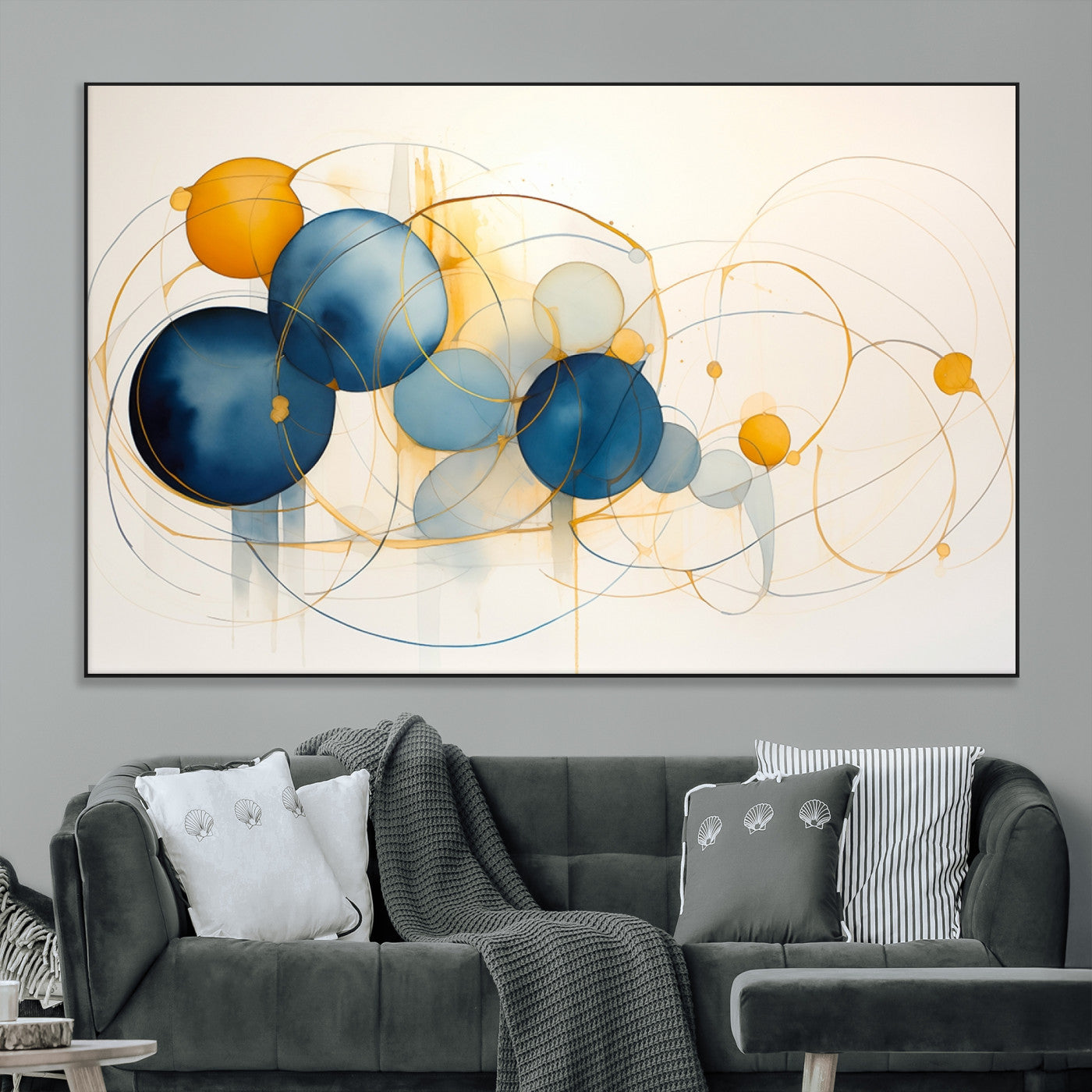 -Geometric Blue Orange Abstract Wall Art Canvas, Geometric Blue Orange Canvas Print
