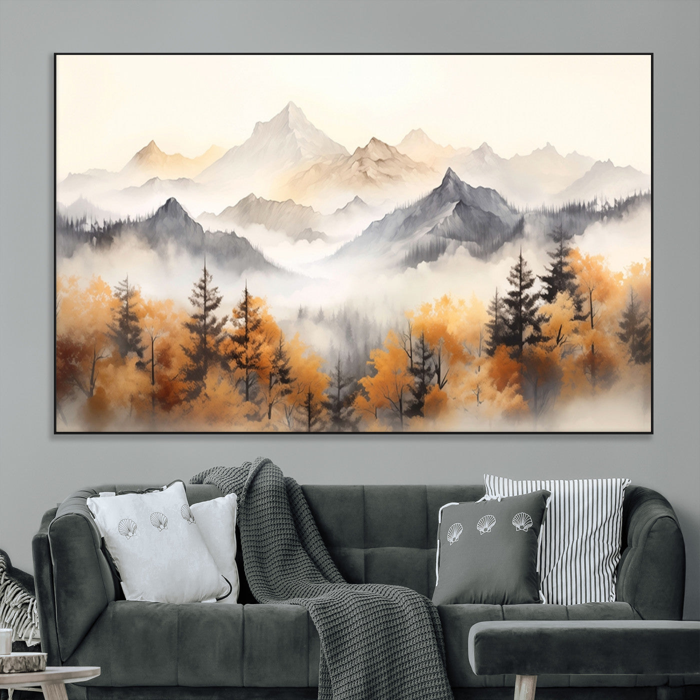SEG-FC-51X34_Oversize - Abstract Mountain Wall Art | Misty Mountain Forest and Mountains Canvas Print for Living Room,