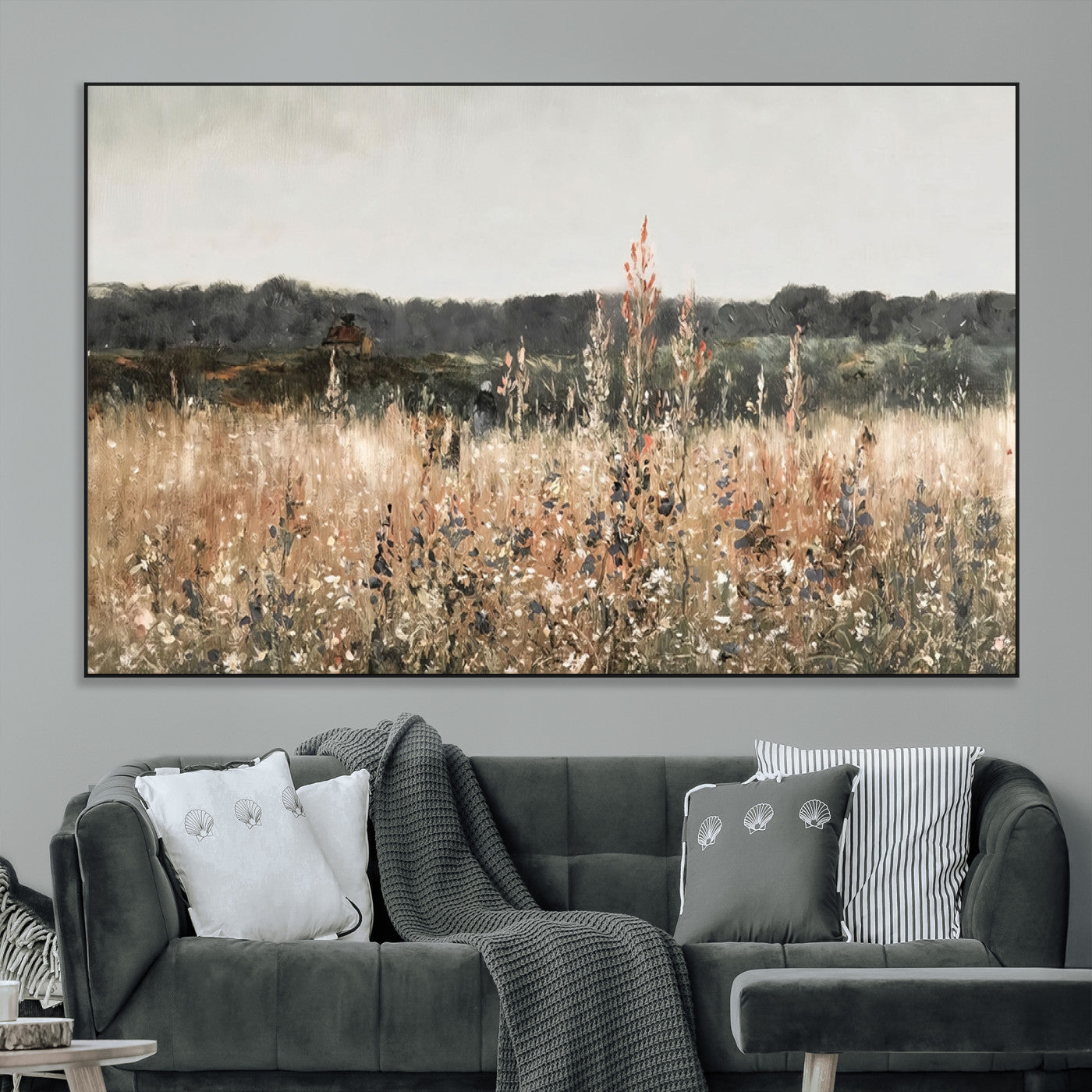 SEG-FC-51X34_Oversize - Abstract Wildflower Art Field Landscape Oil Painting Print, Country Field Wall Art - Framed Ready to Hang