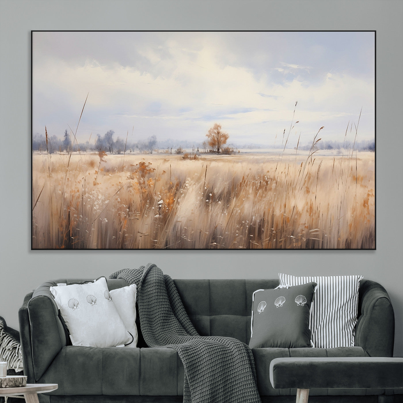SEG-FC-51X34_Oversize - Golden Fields Wall Art Print Canvas – Serene Landscape of Nature’s Tranquility in Minimalist for