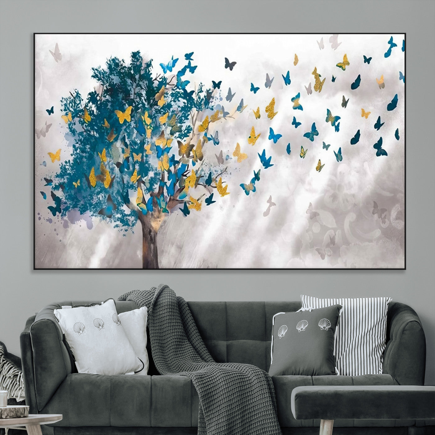 -Tree Butterfly Abstract Tree and Butterfly Wall Art Canvas Print