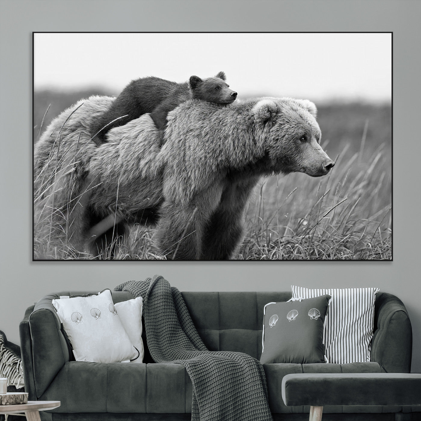 -Bear and Cub Wall Art Canvas | 399 Bear Cub Wildlife-Inspired Animal Art for Living Room or Office |