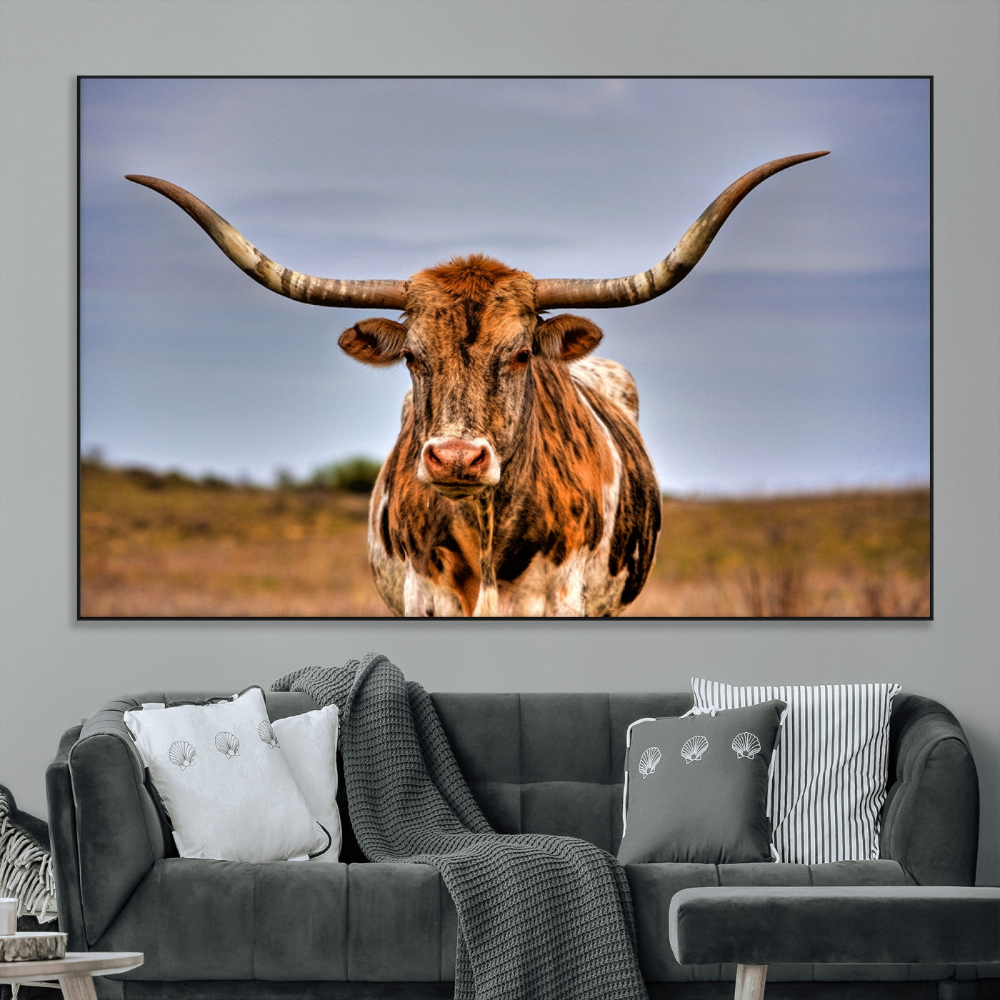 -Texas Longhorn Wall Art Print, Framed Longhorn Cow Wall Art