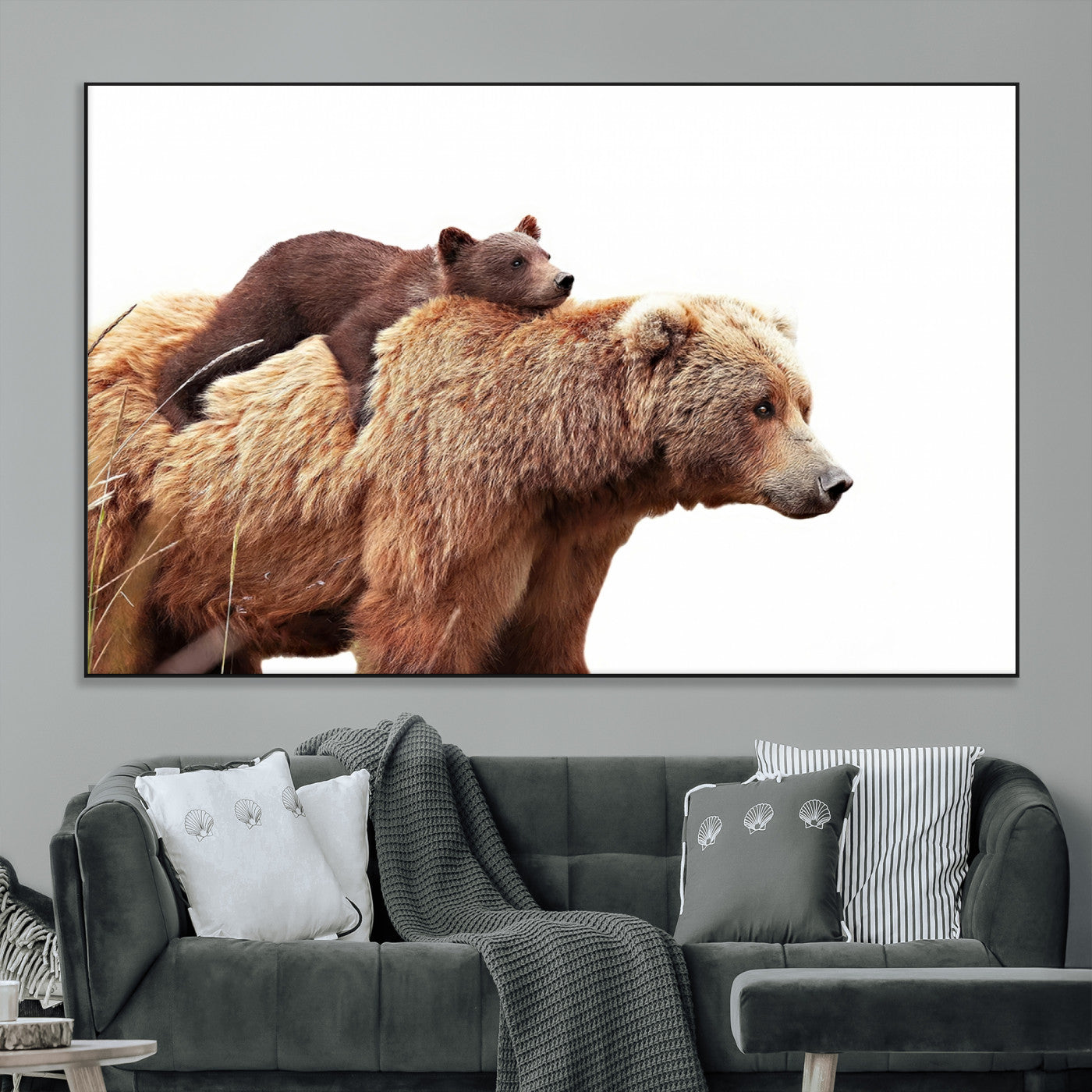 76943-SEG-FC-51X34_Oversize_Oversize-Mother and Baby Bear Canvas Wall Art - Adorable Wildlife Animal Print, Cozy Rustic Decor for Living