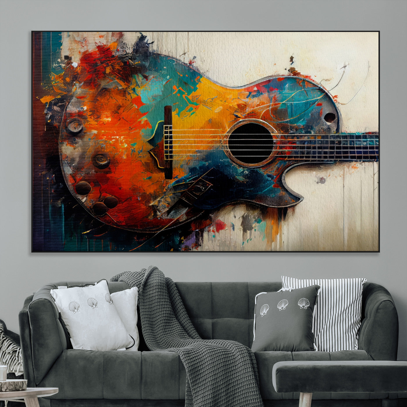 SEG-FC-51X34_Oversize - Abstract Guitar Wall Art Canvas | Vibrant Music-Inspired Art for Living Room or Studio | Colorful